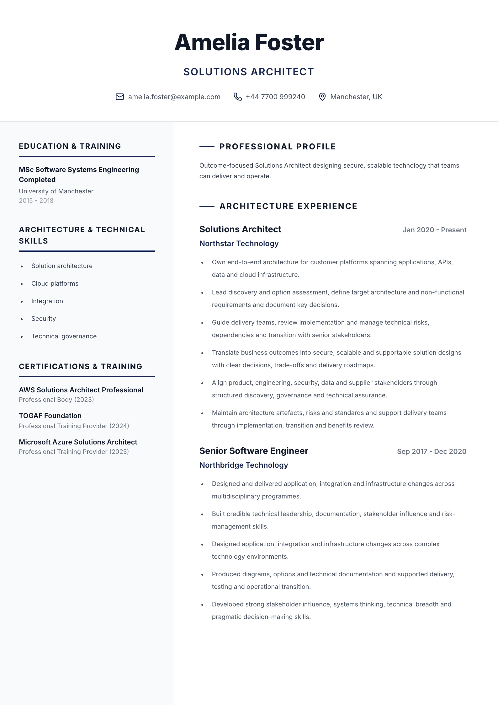 Solutions architect CV