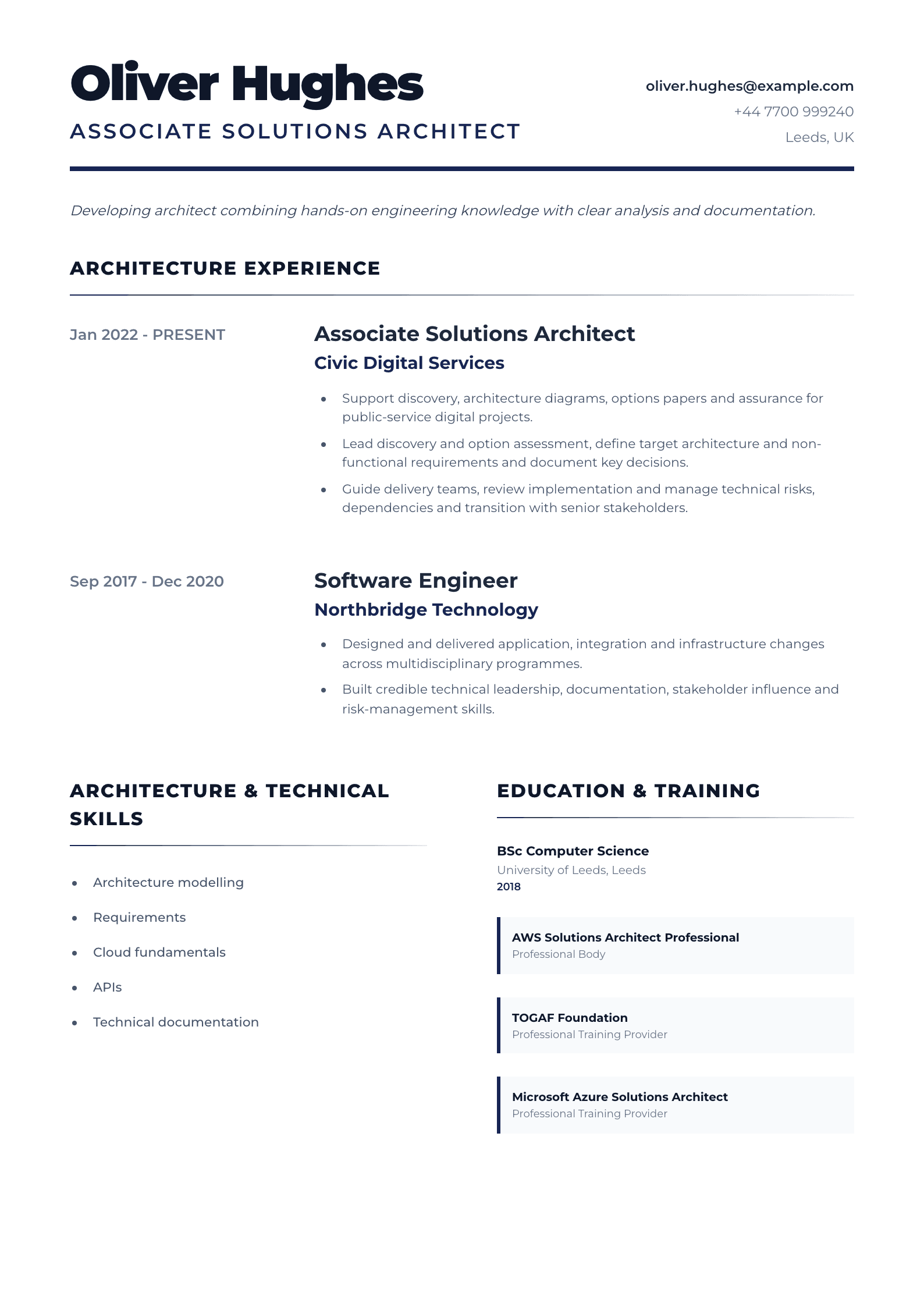 Associate Solutions Architect CV template