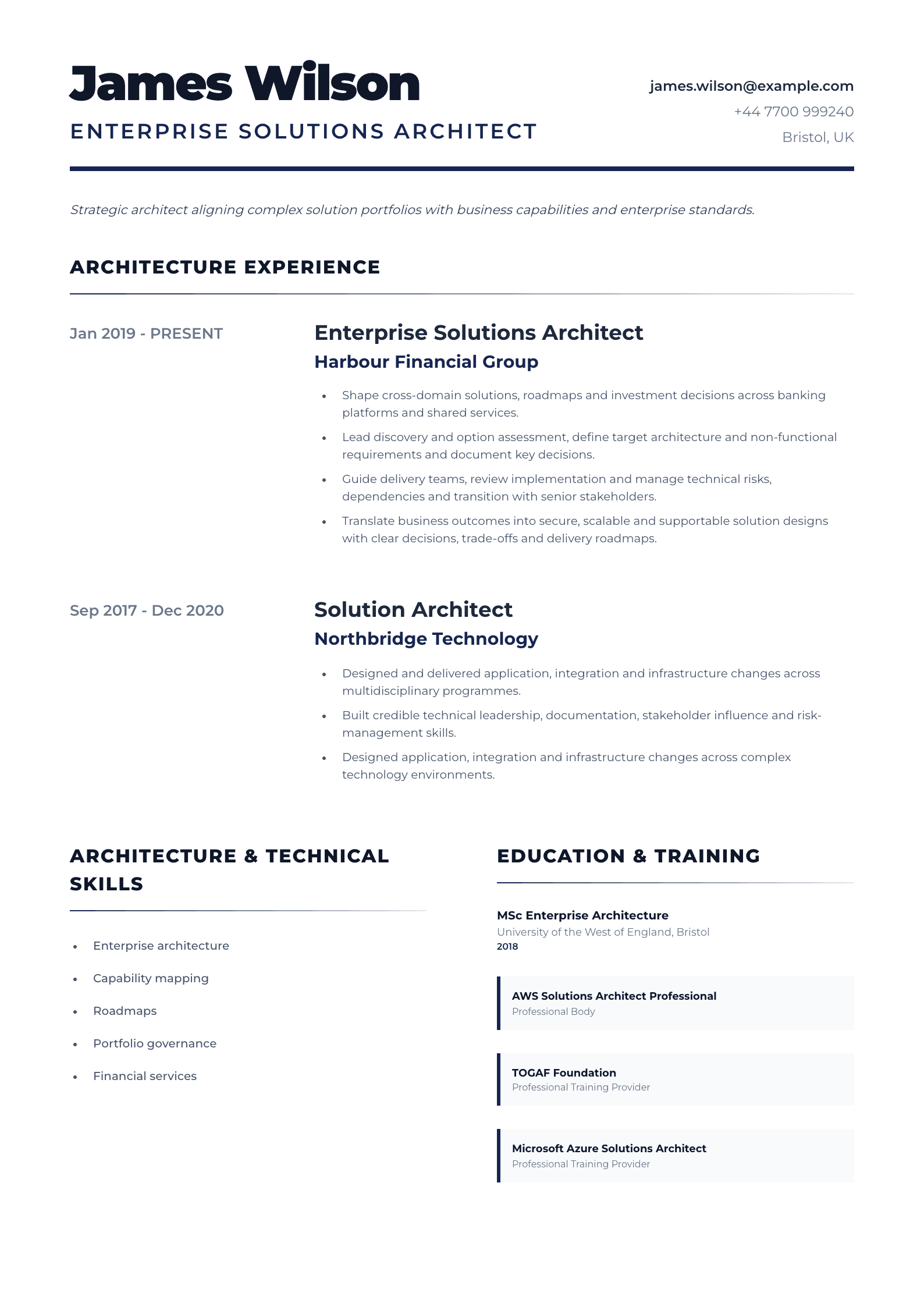 Enterprise Solutions Architect CV template