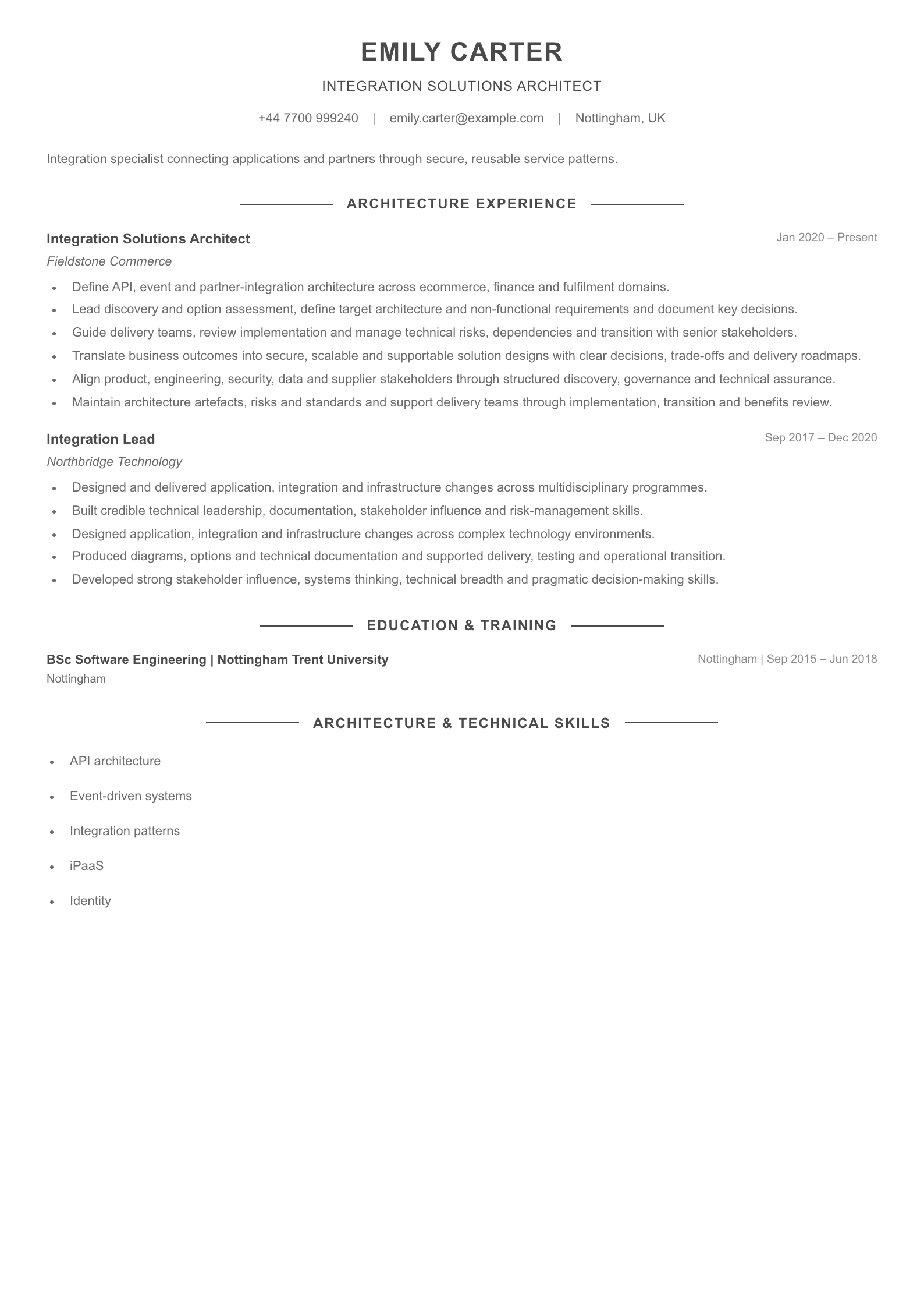 Integration Solutions Architect CV template