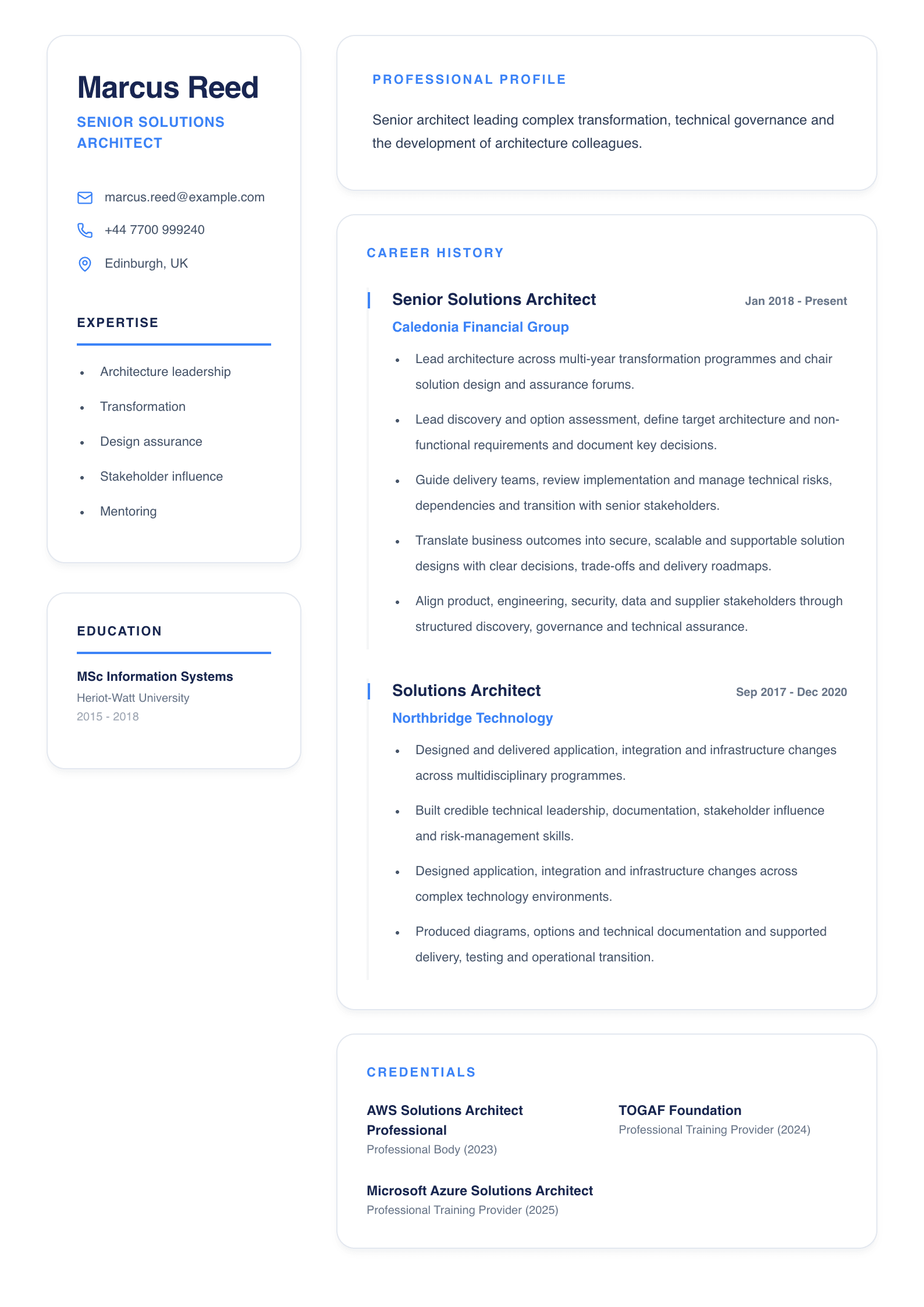 Senior Solutions Architect CV template