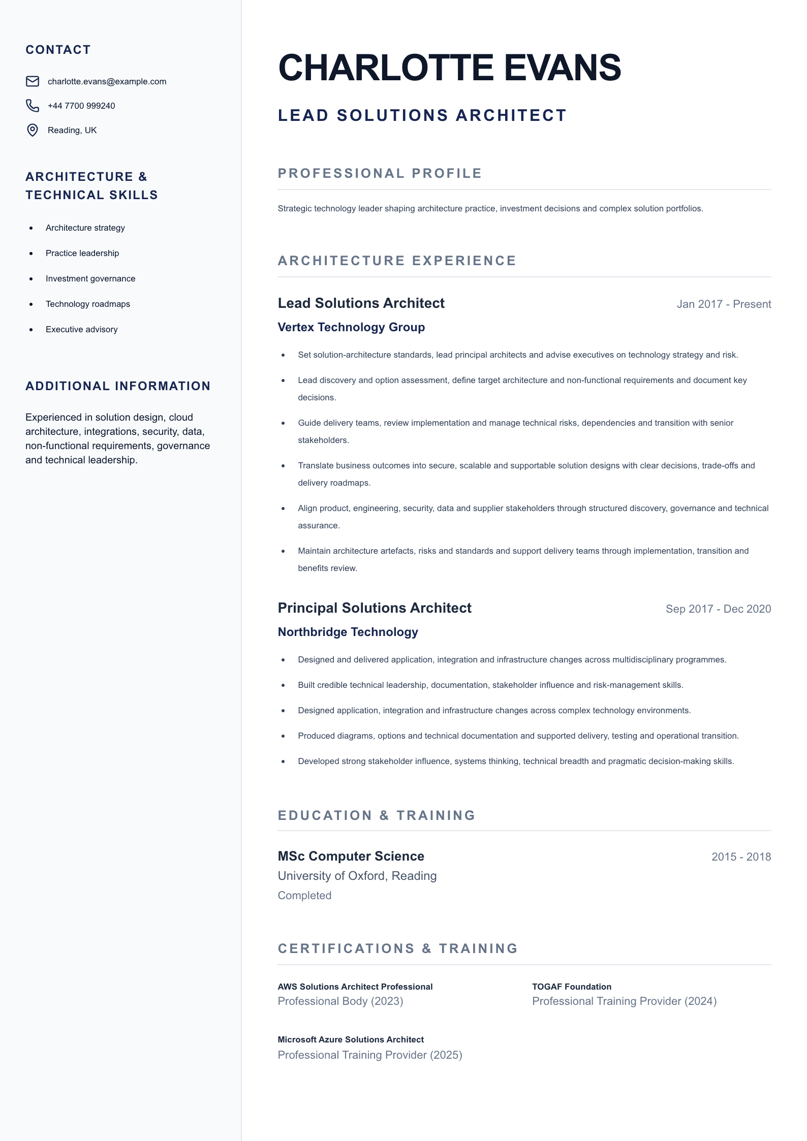 Lead Solutions Architect CV template