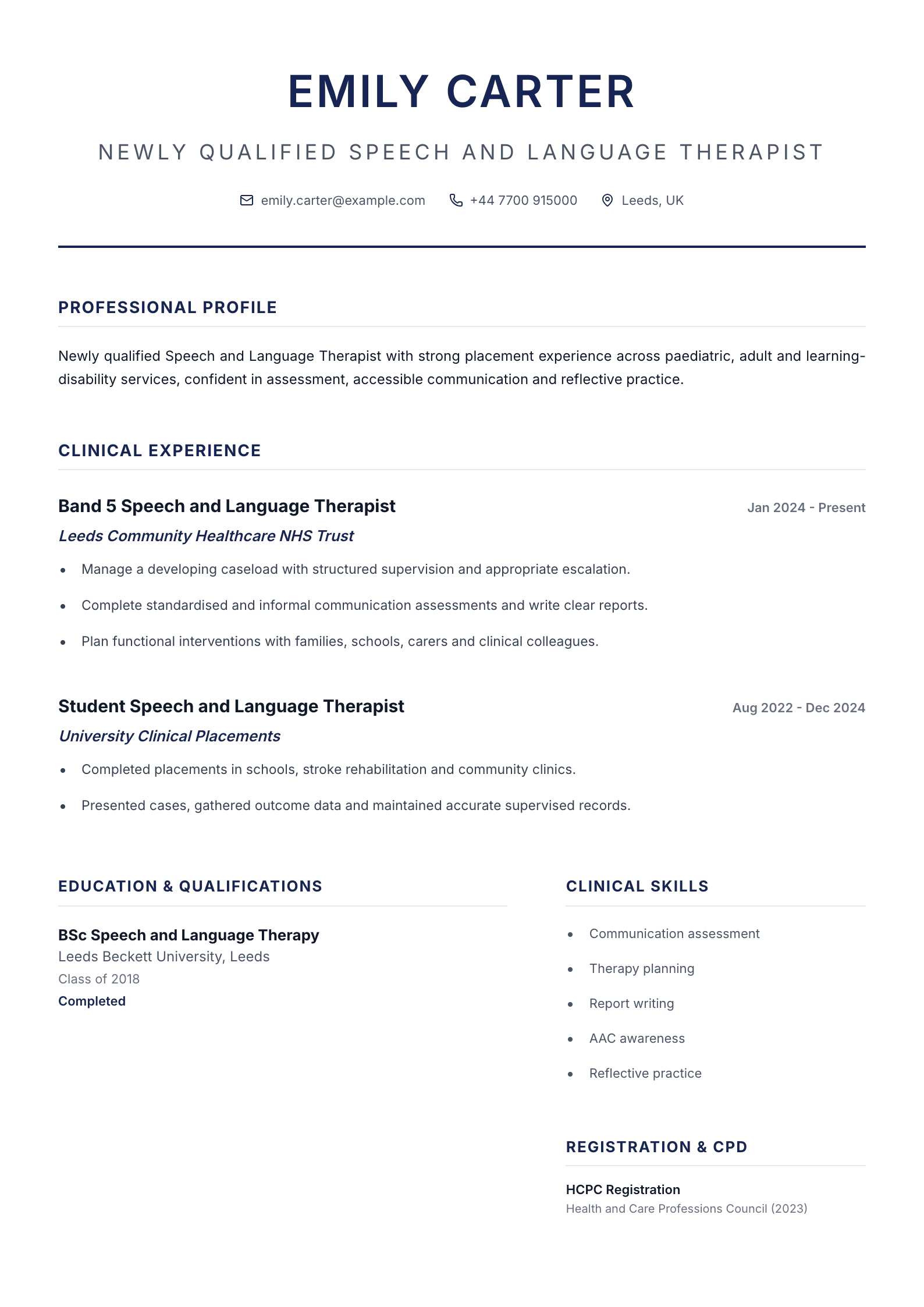 Newly Qualified SLT CV template