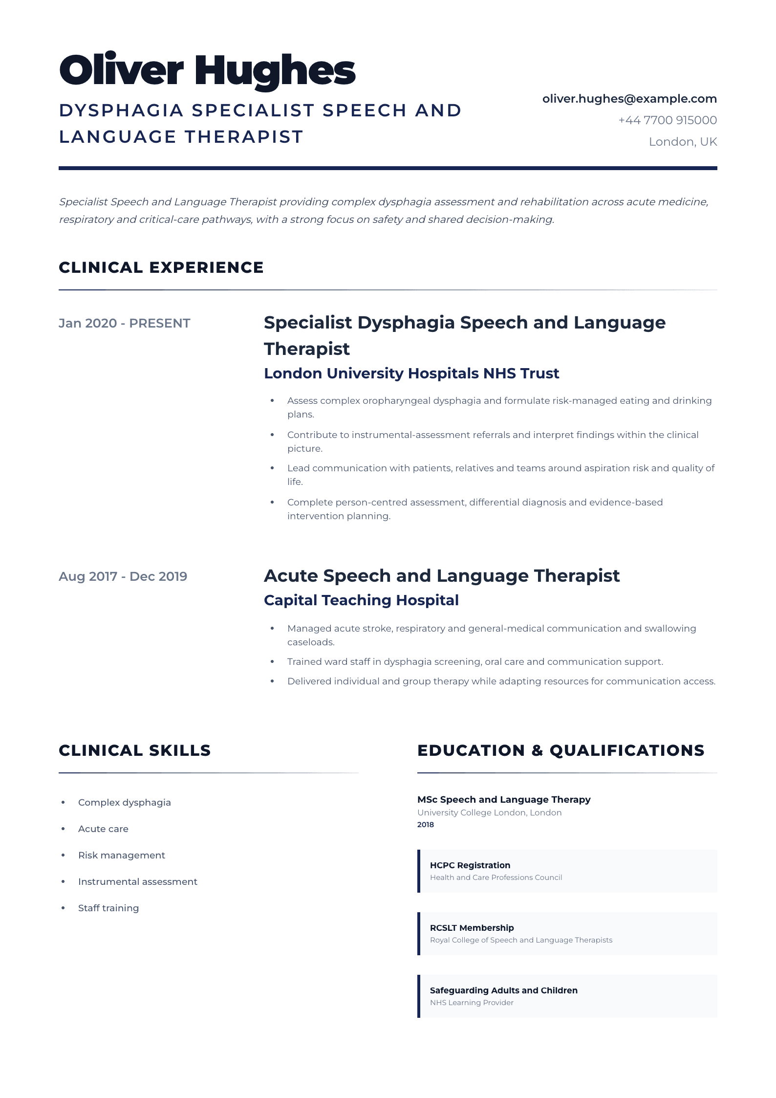Dysphagia Specialist CV template