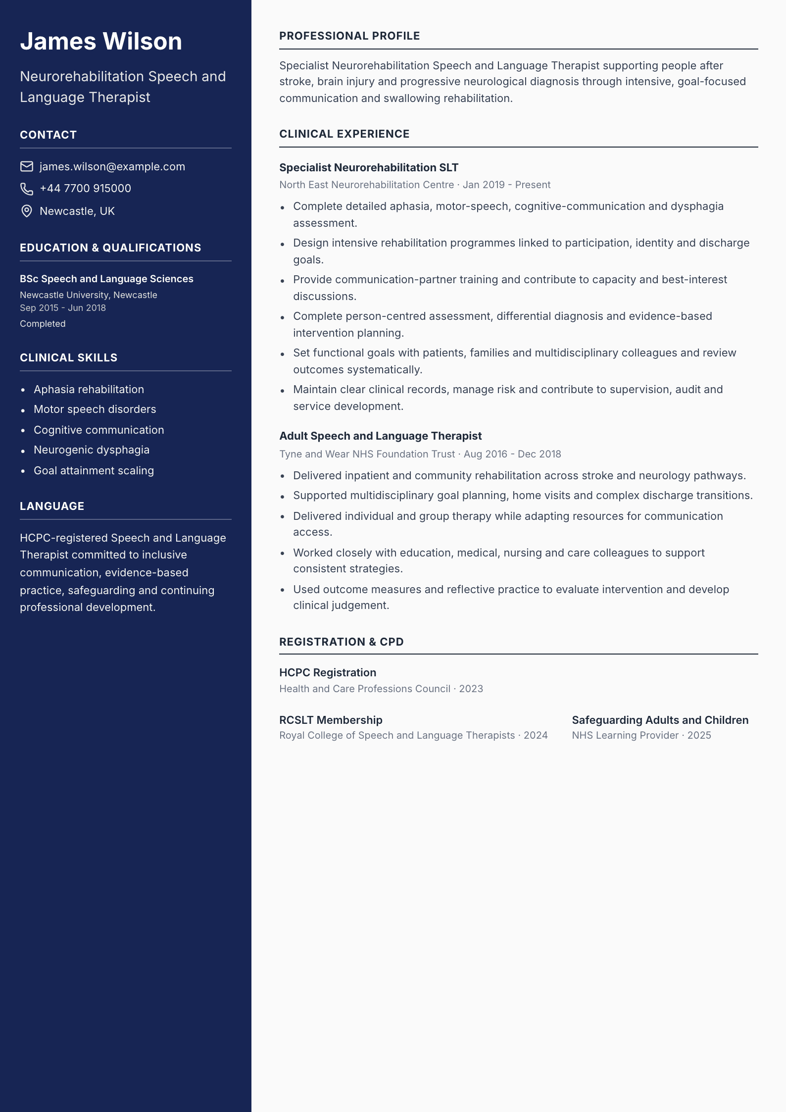 Neurorehabilitation SLT CV template