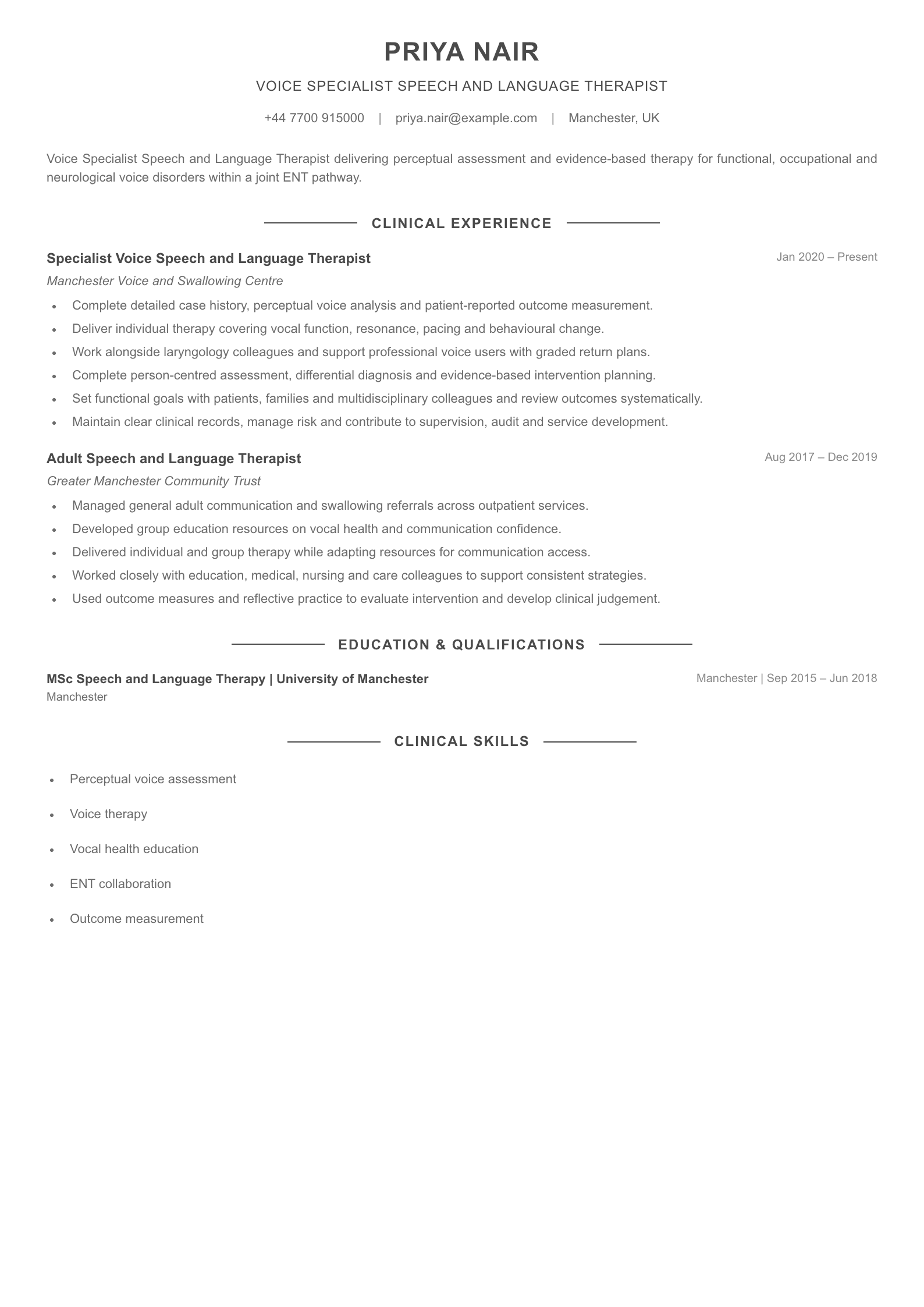 Voice Specialist SLT CV template