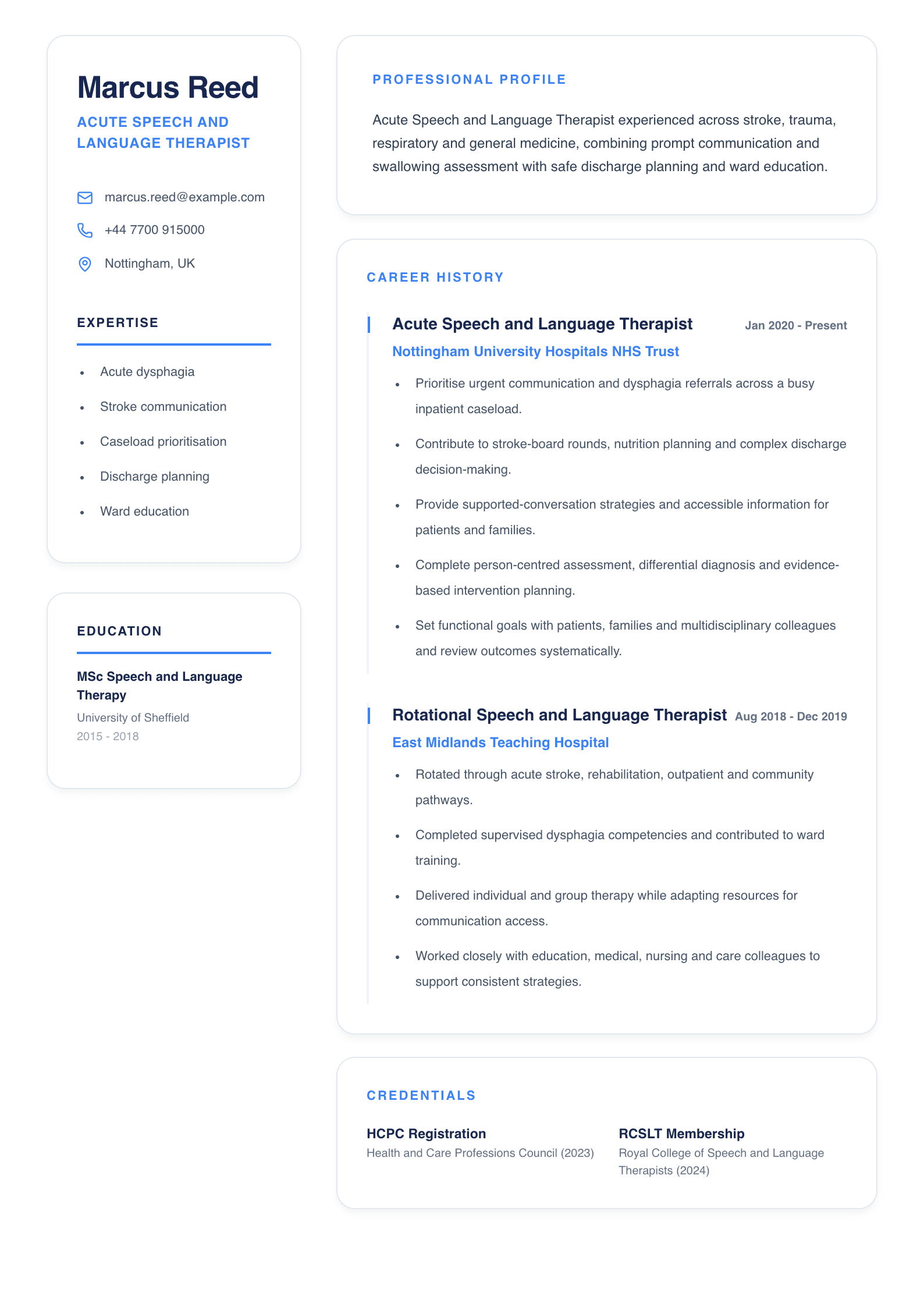 Acute Speech and Language Therapist CV template