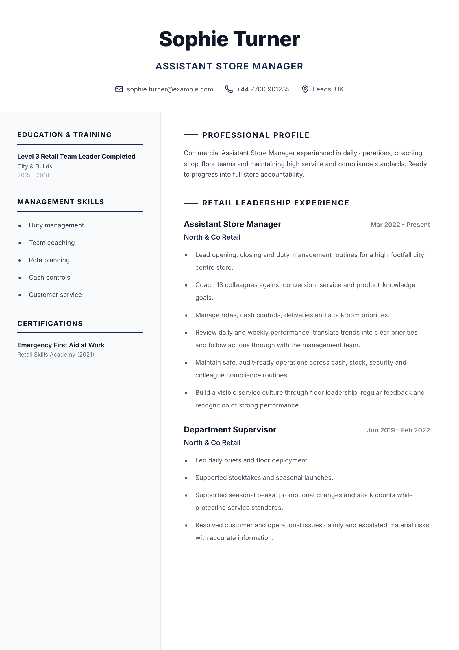 Assistant Store Manager CV template