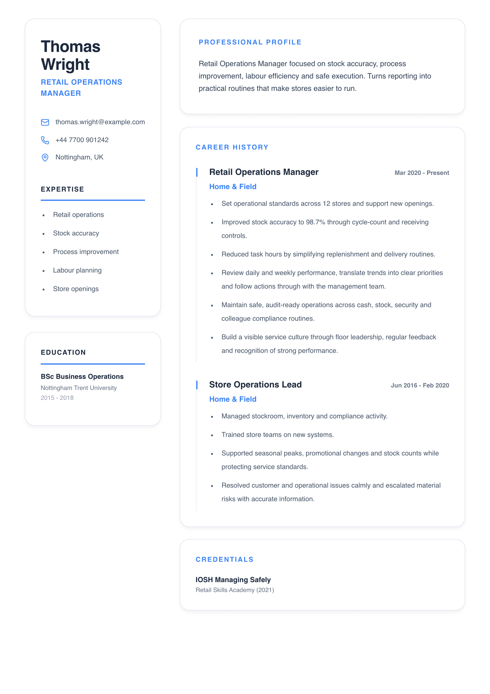 Retail Operations Manager CV template