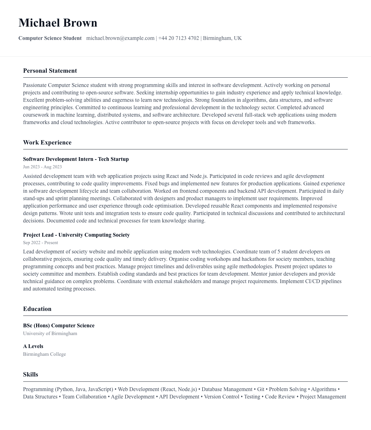 free student cv template academic focus