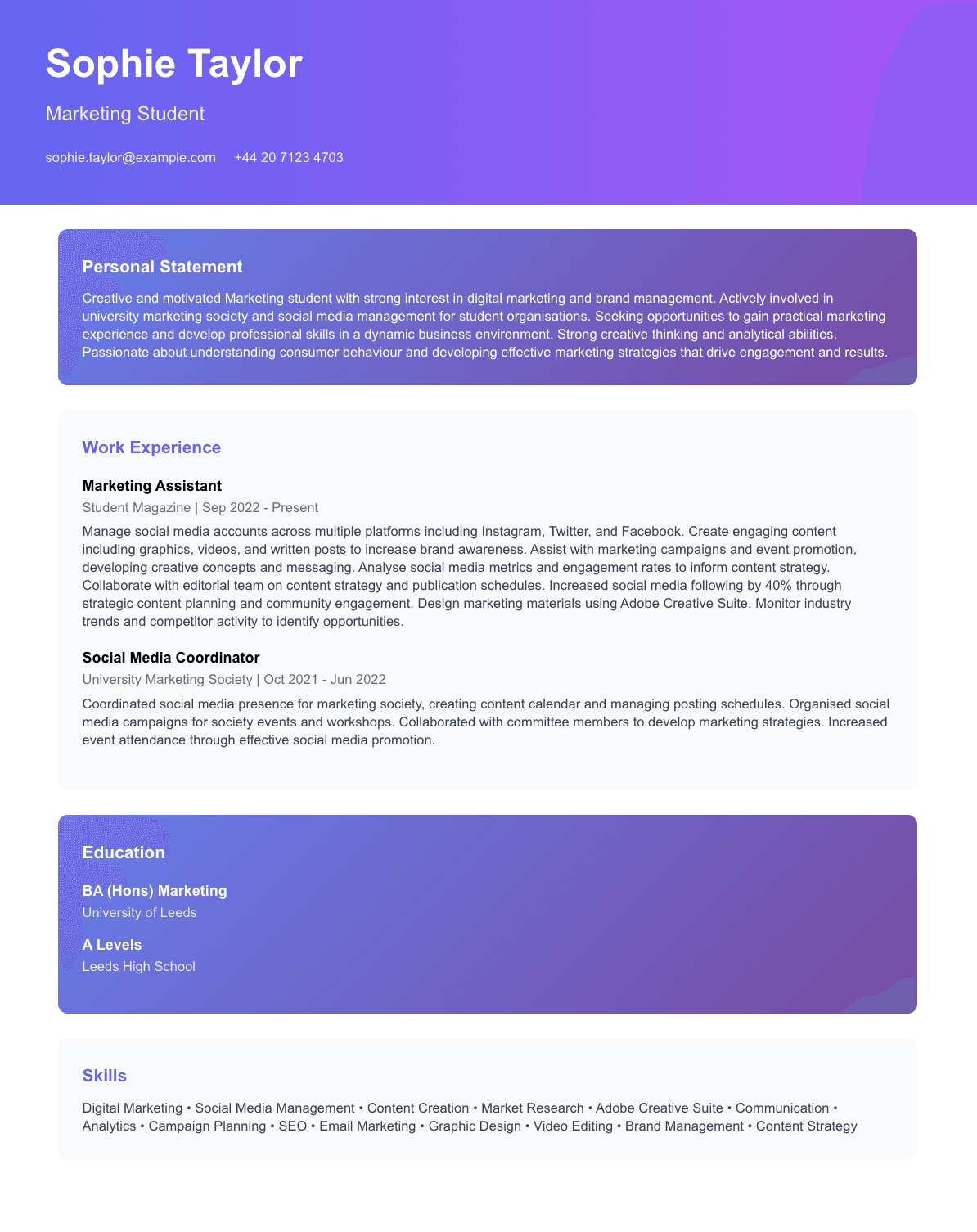 free student cv template creative student