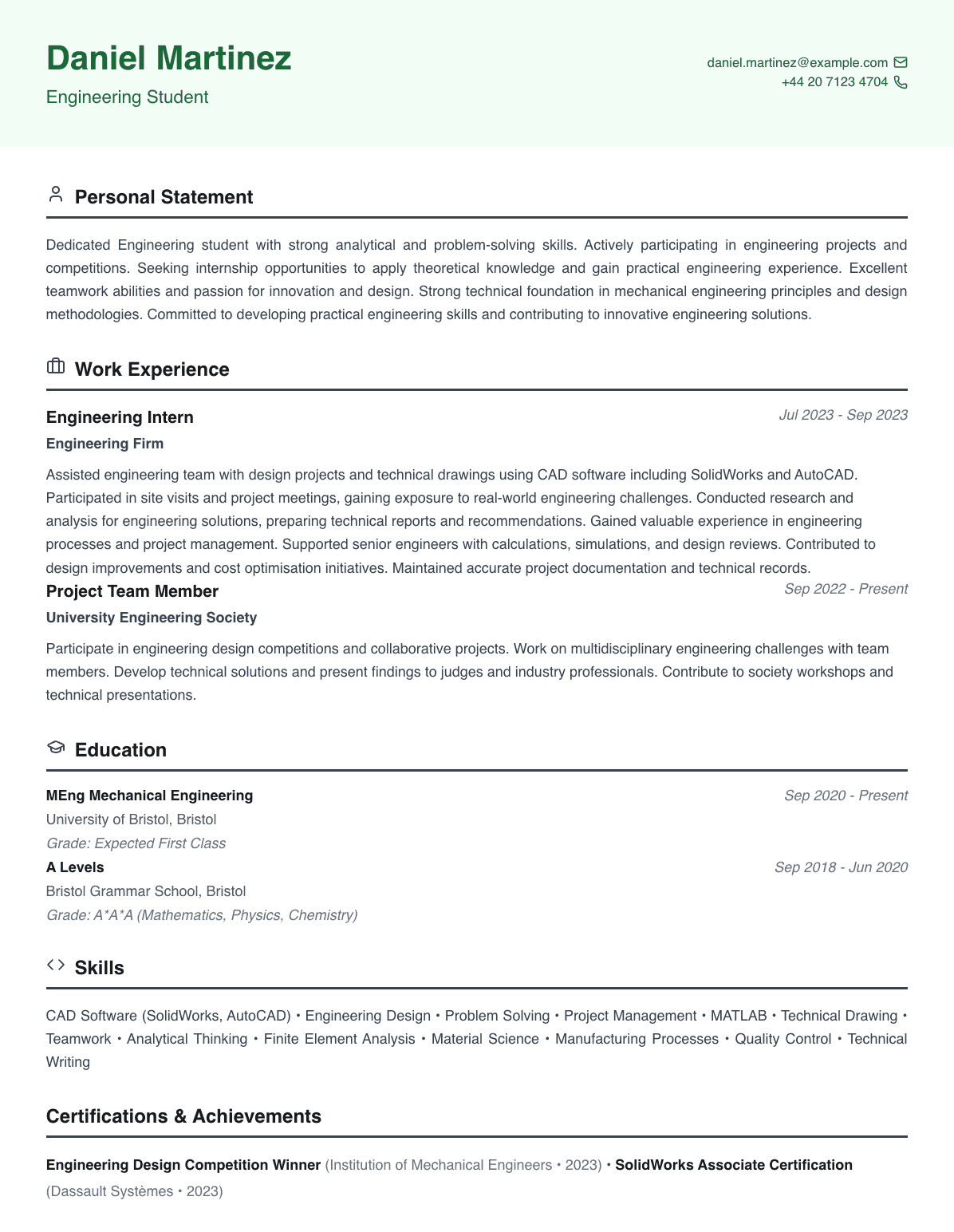 free student cv template entry level