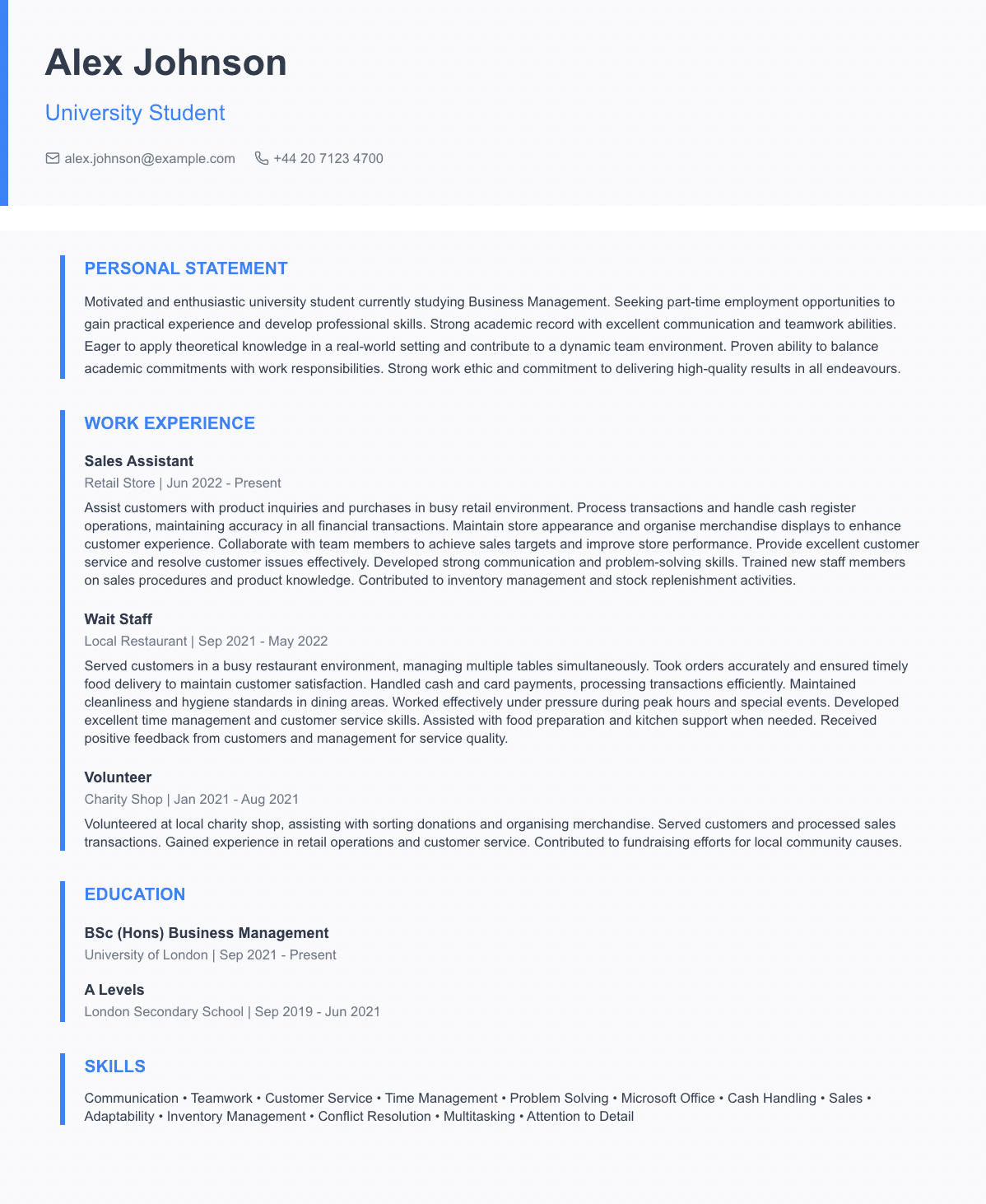 free student cv template graduate starter
