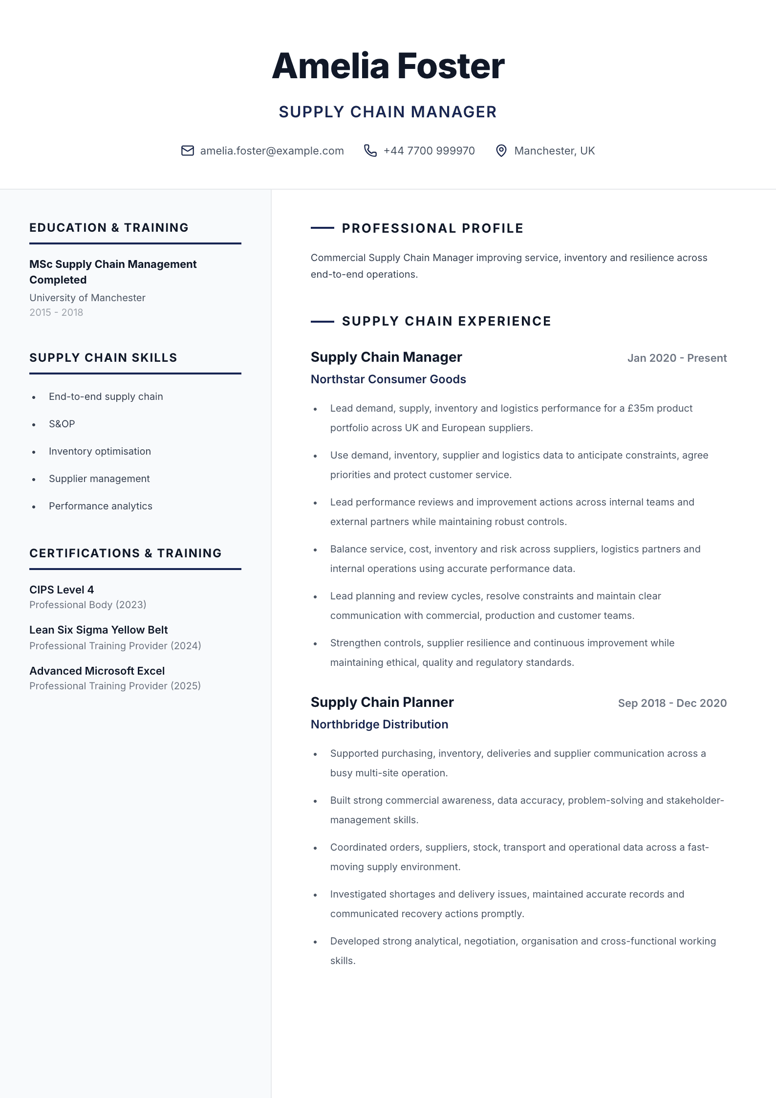 Supply chain manager CV