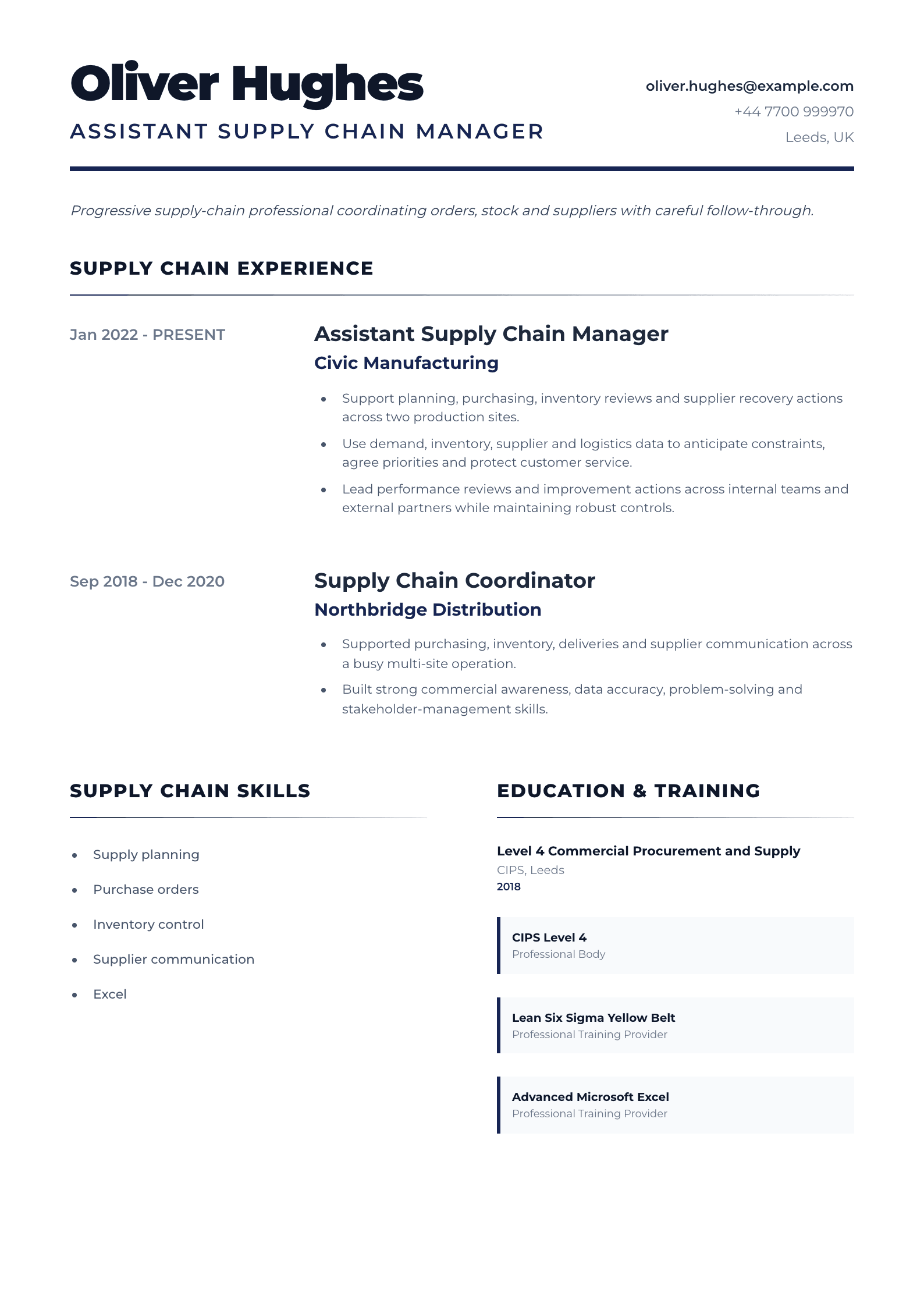 Assistant Supply Chain Manager CV template