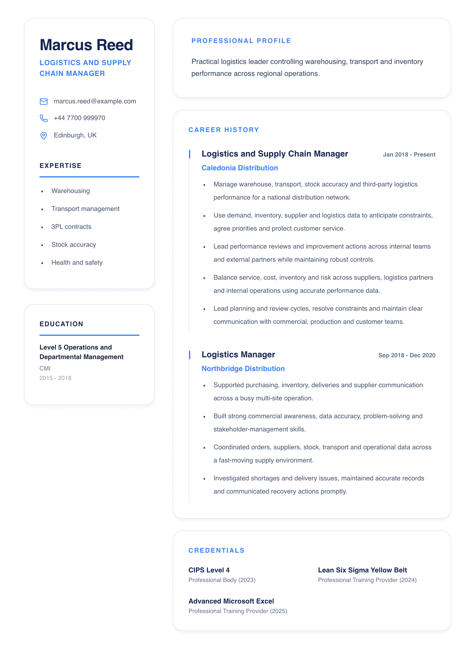 Logistics and Supply Chain Manager CV template