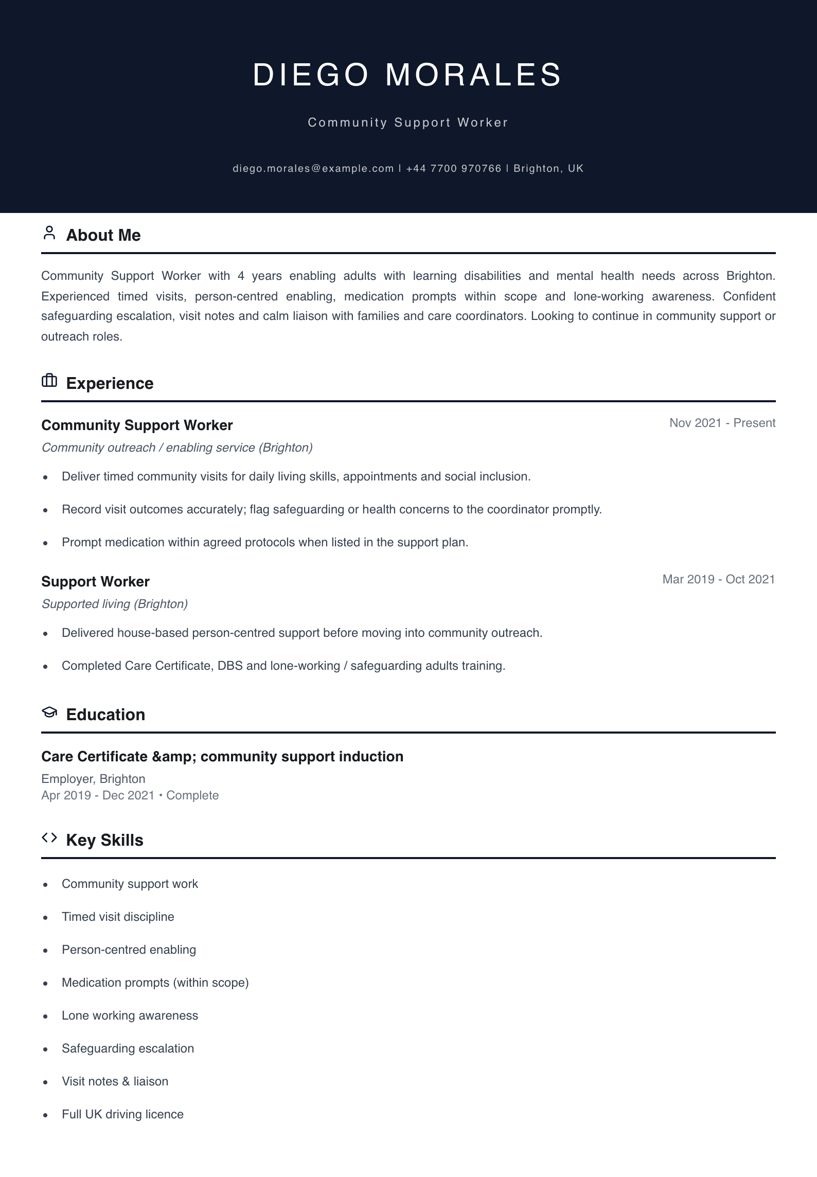 community support worker cv template