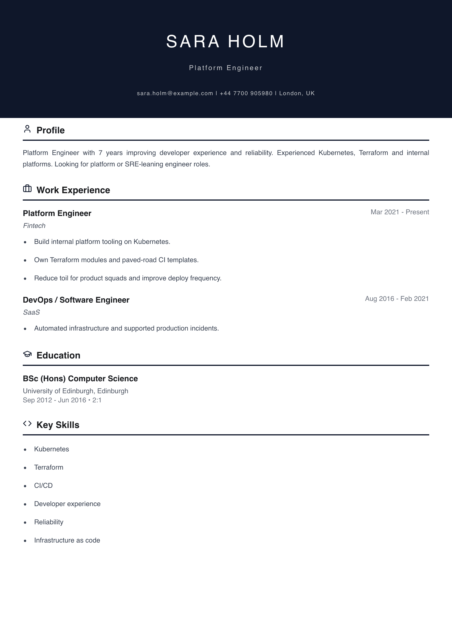 platform engineer cv template