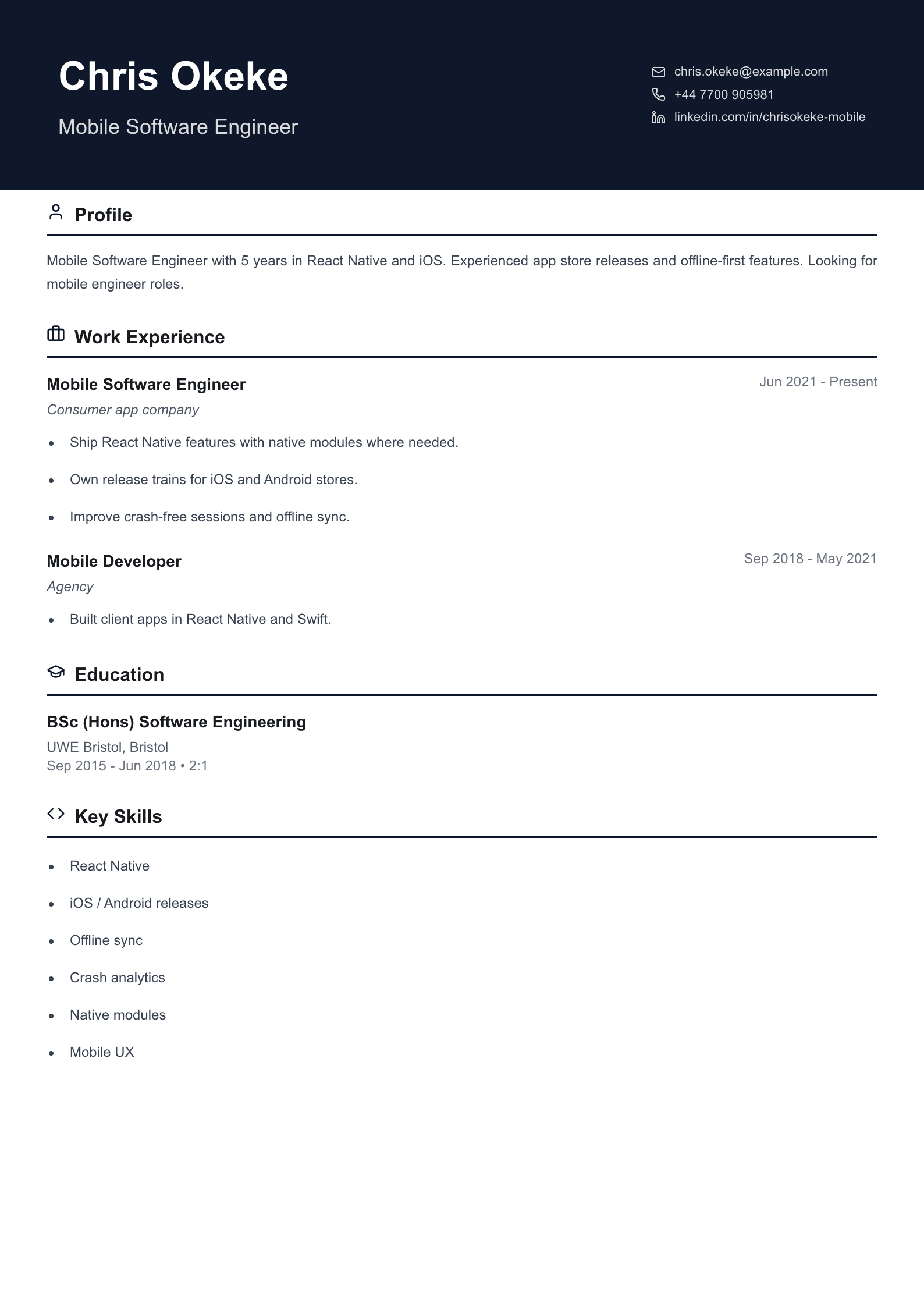 mobile software engineer cv template