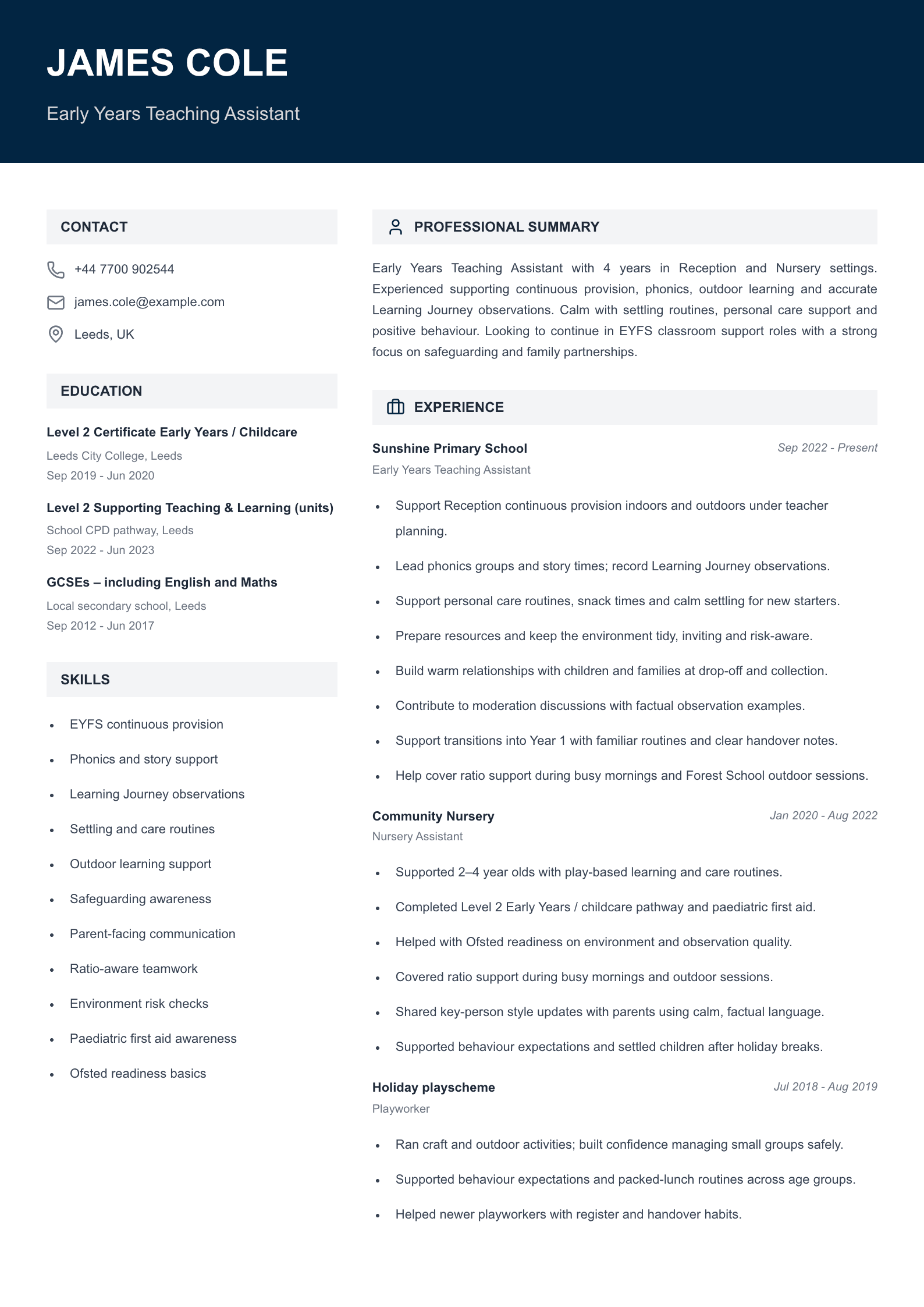 early years teaching assistant cv template