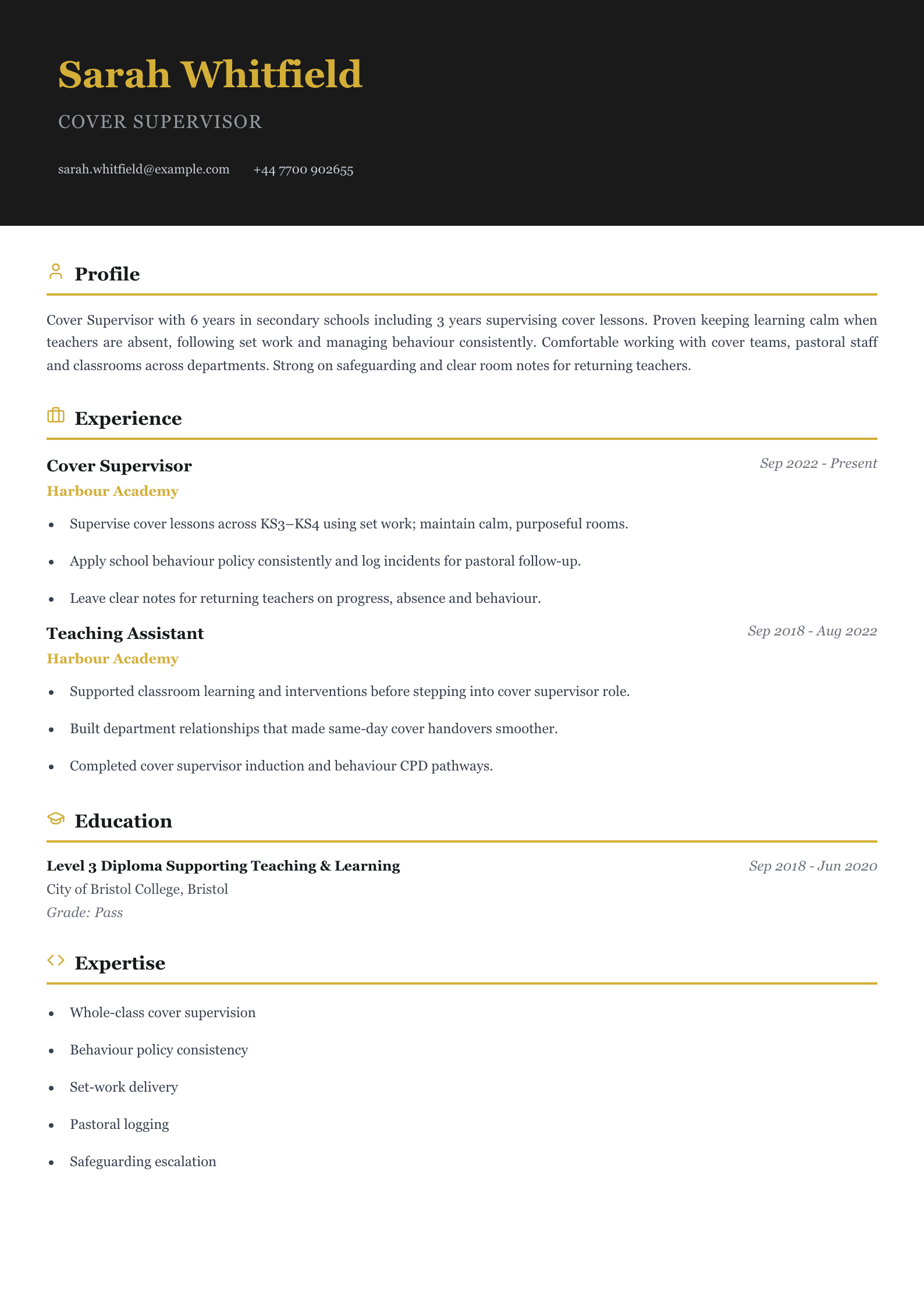 cover supervisor cv template