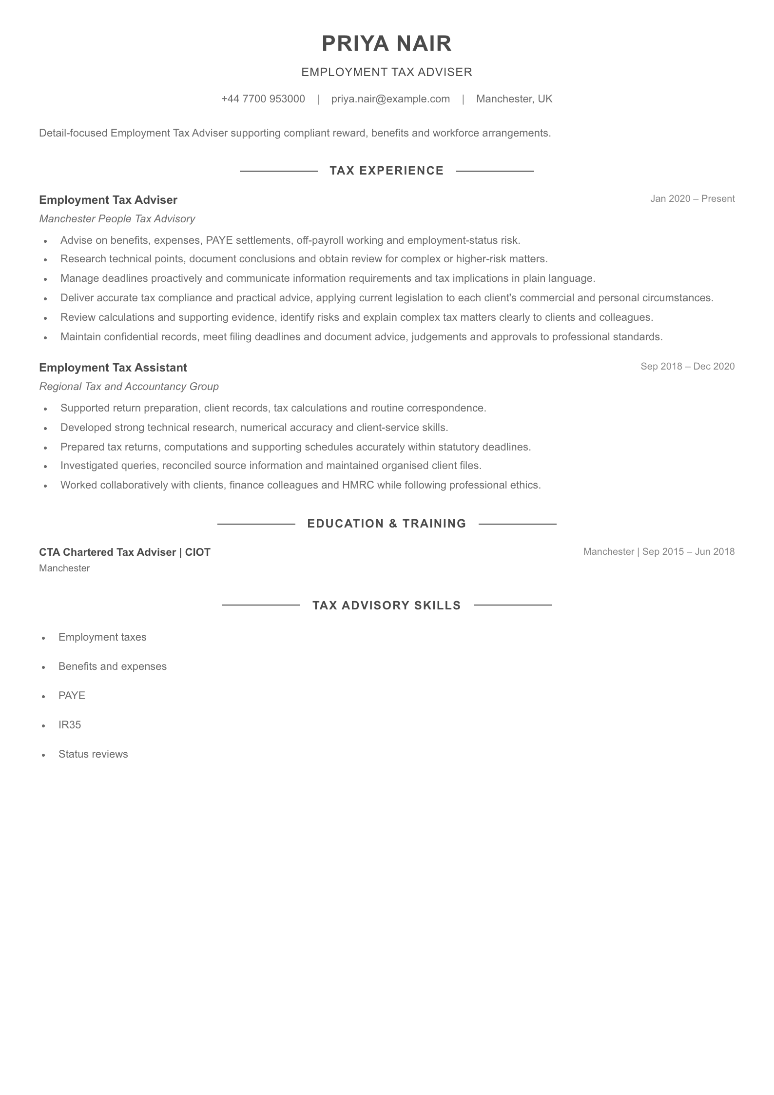 Employment Tax Adviser CV template