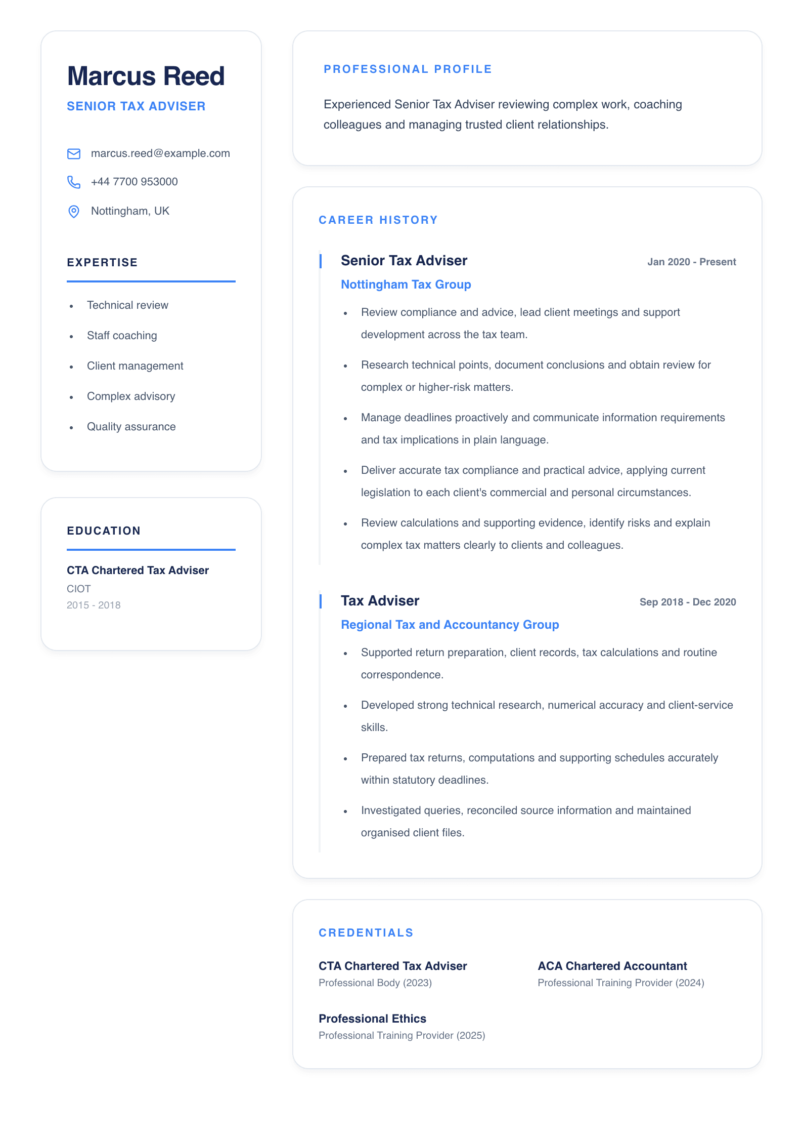 Senior Tax Adviser CV template
