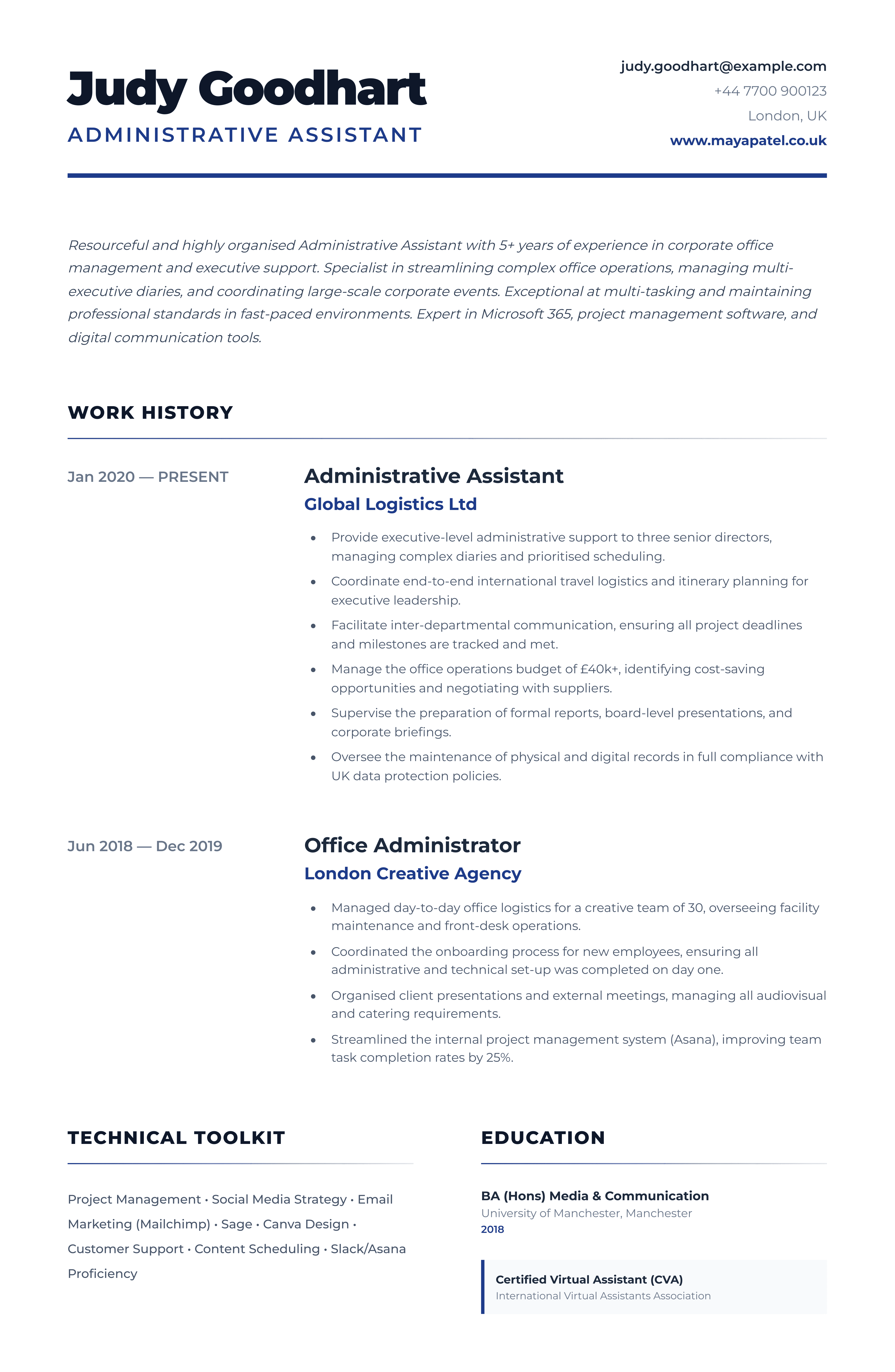 administrative assistant cv template