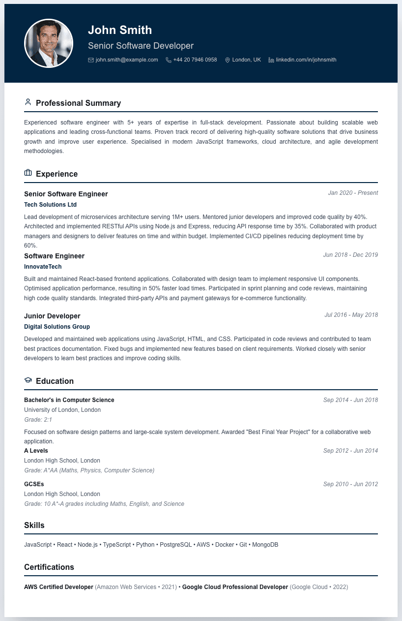 free cv template professional