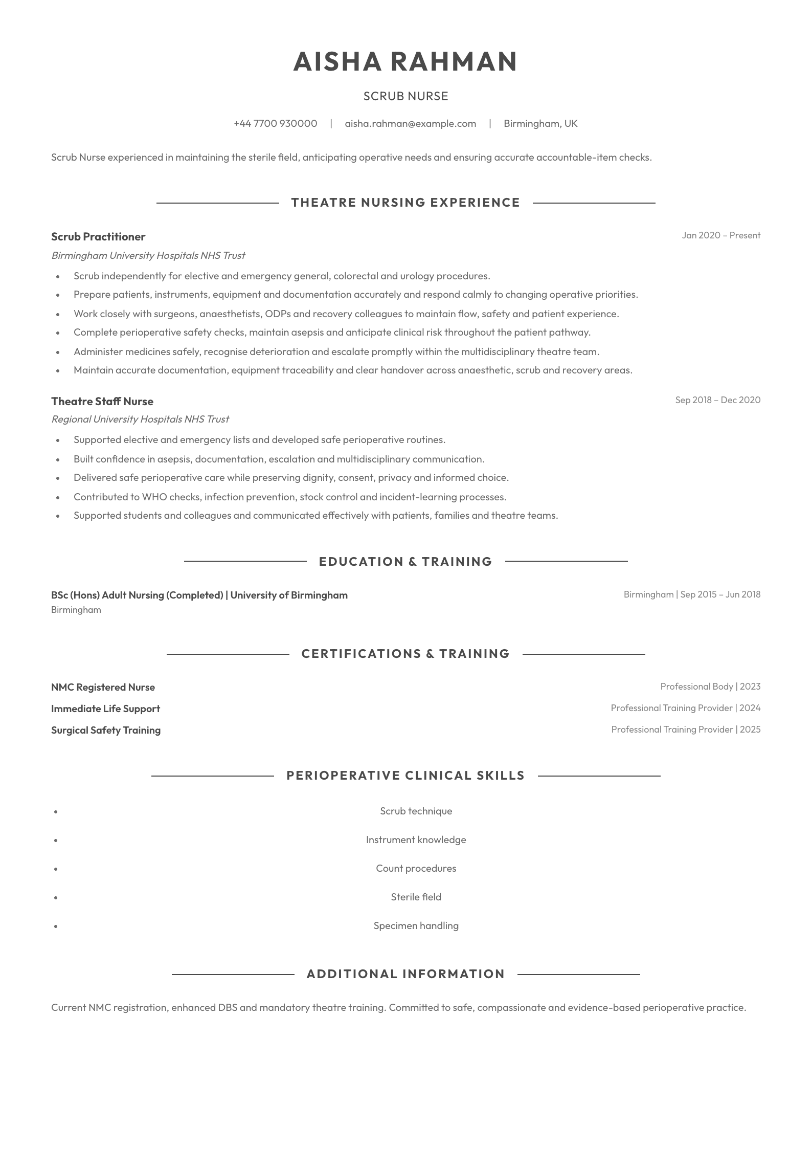 Scrub Nurse CV template