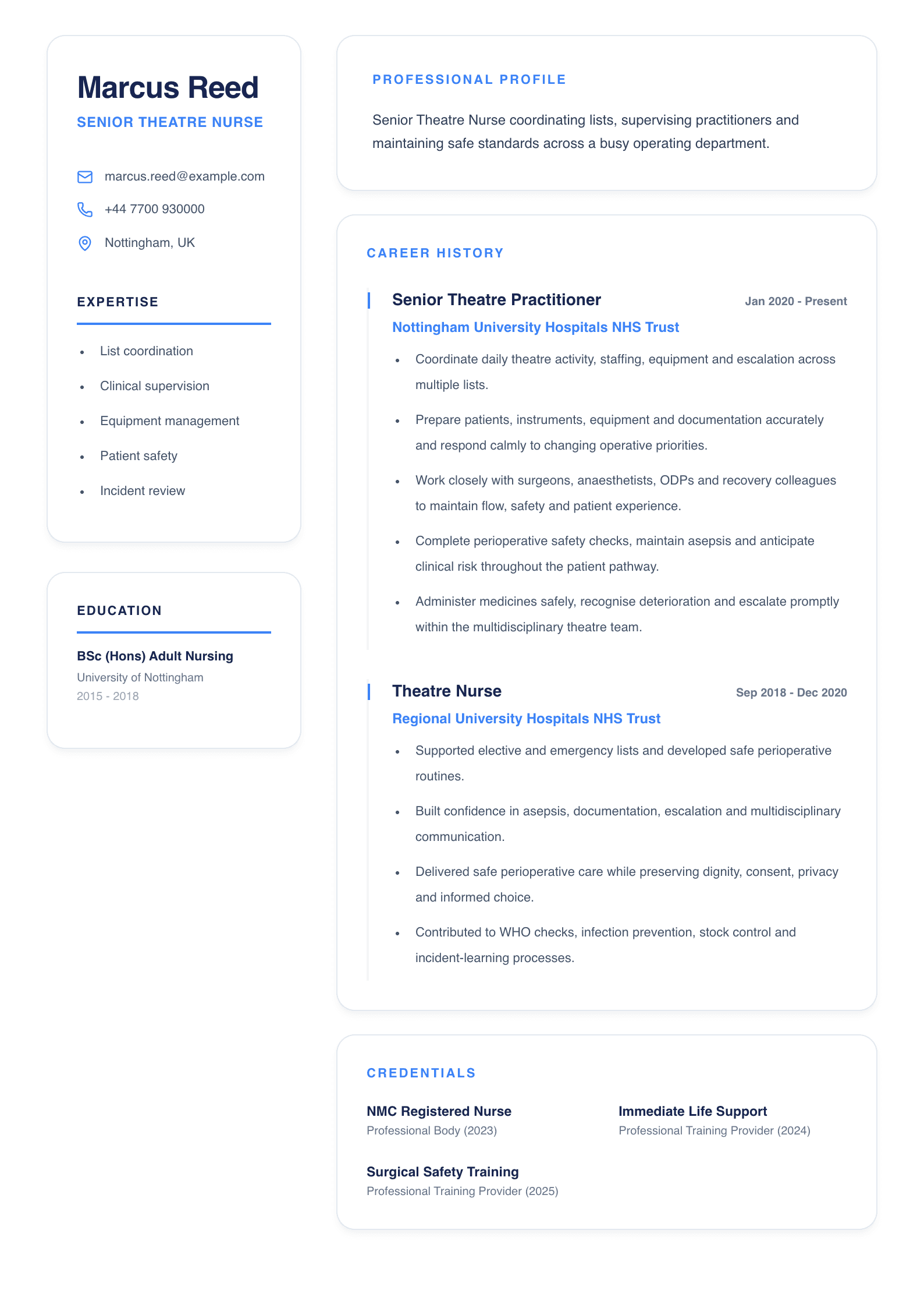 Senior Theatre Nurse CV template