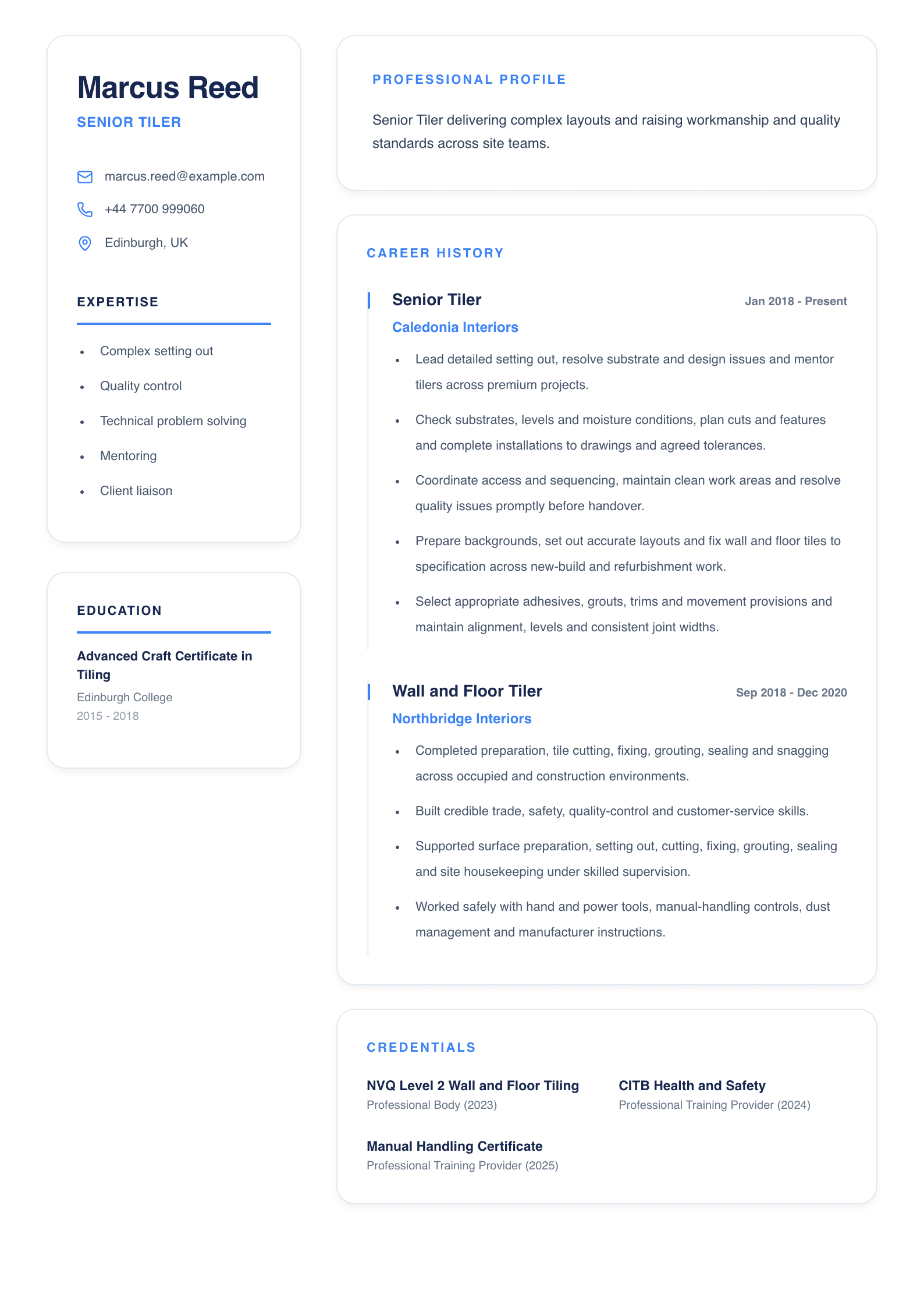 Senior Tiler CV template
