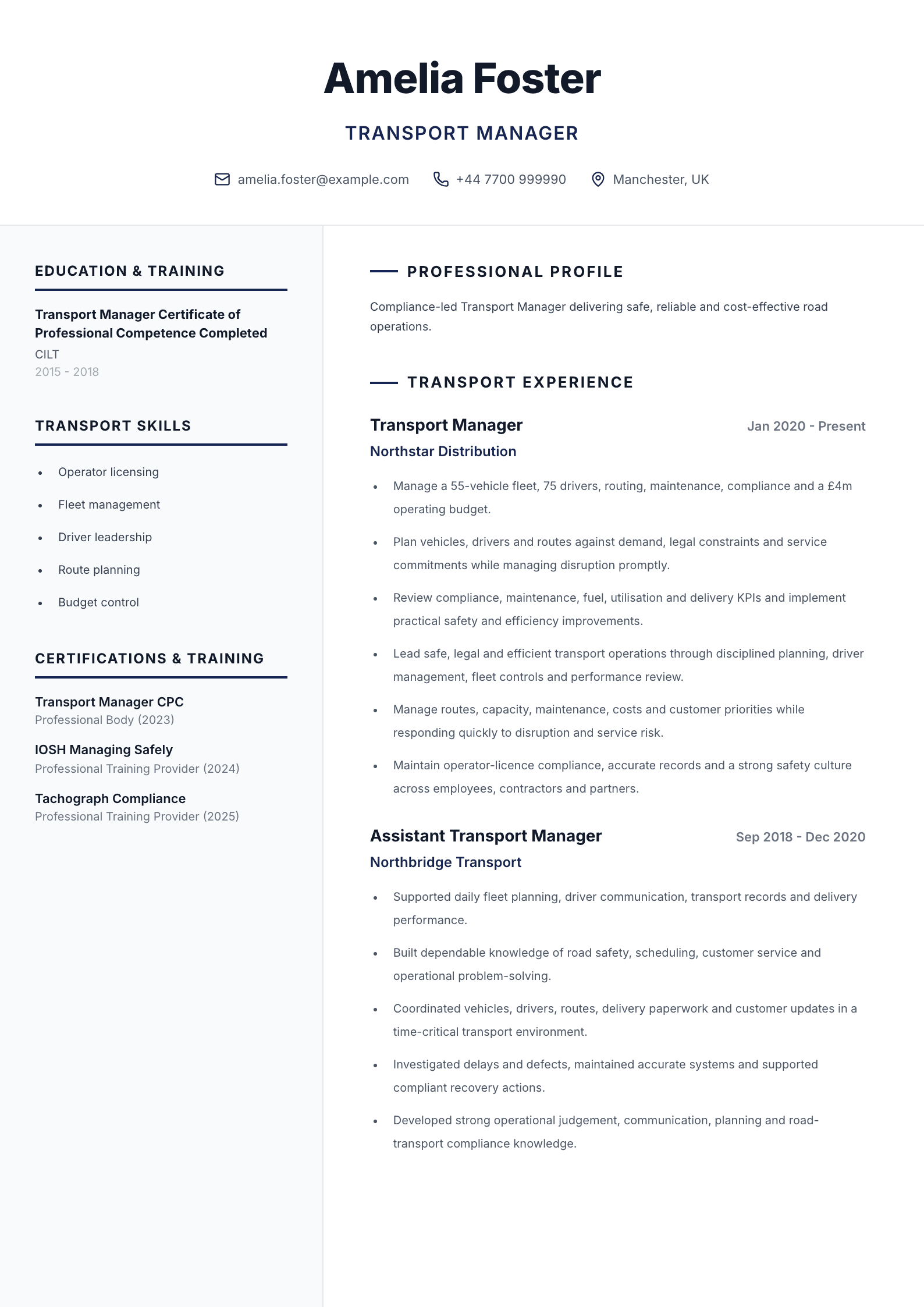 Transport manager CV