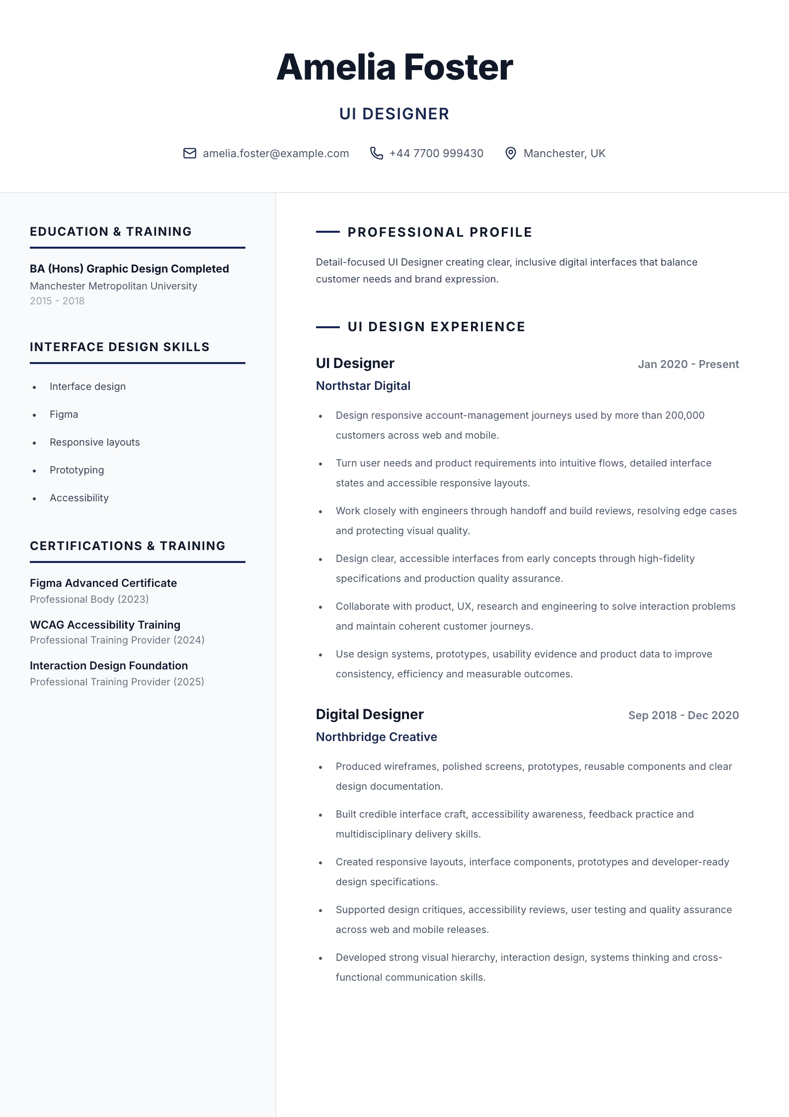 UI designer CV