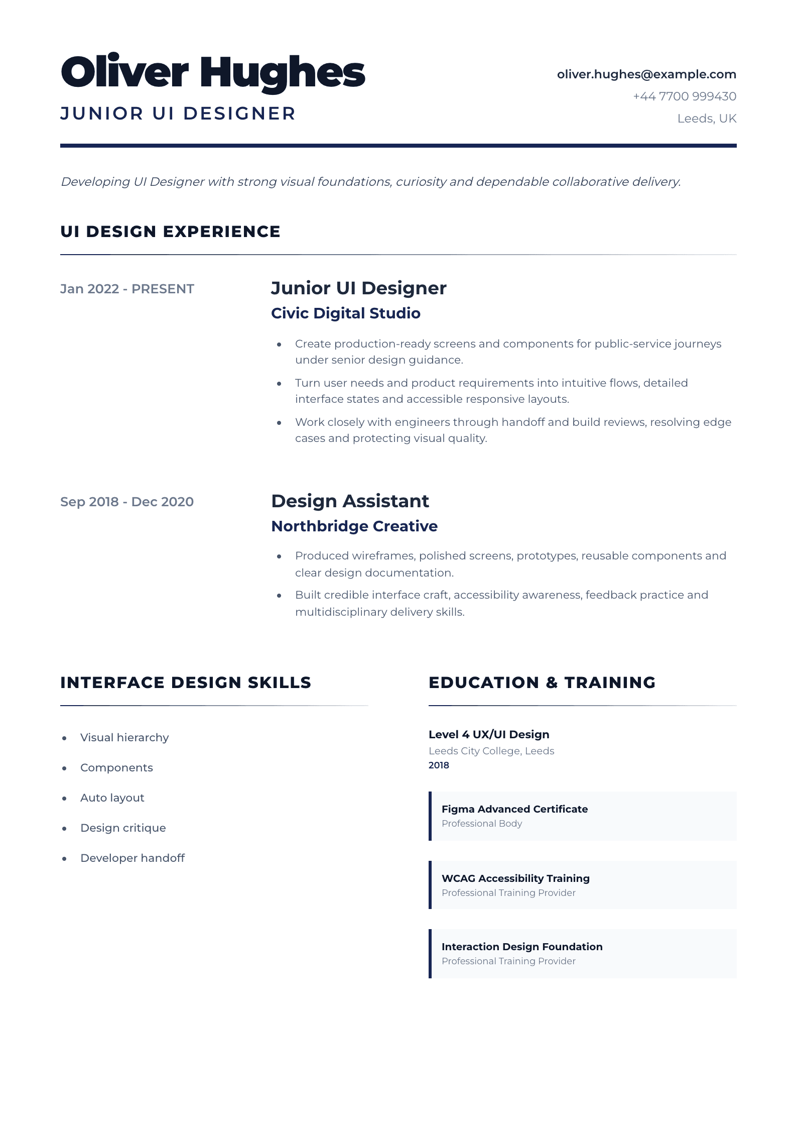 Junior UI Designer CV template
