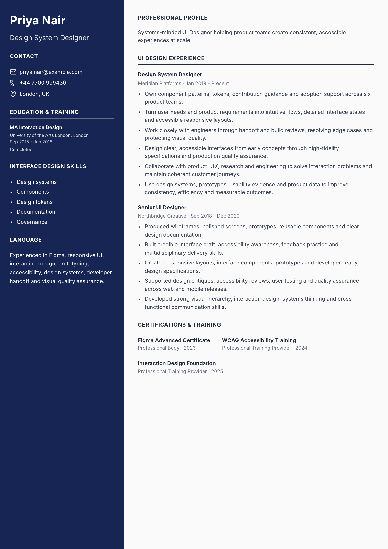 Design System Designer CV template