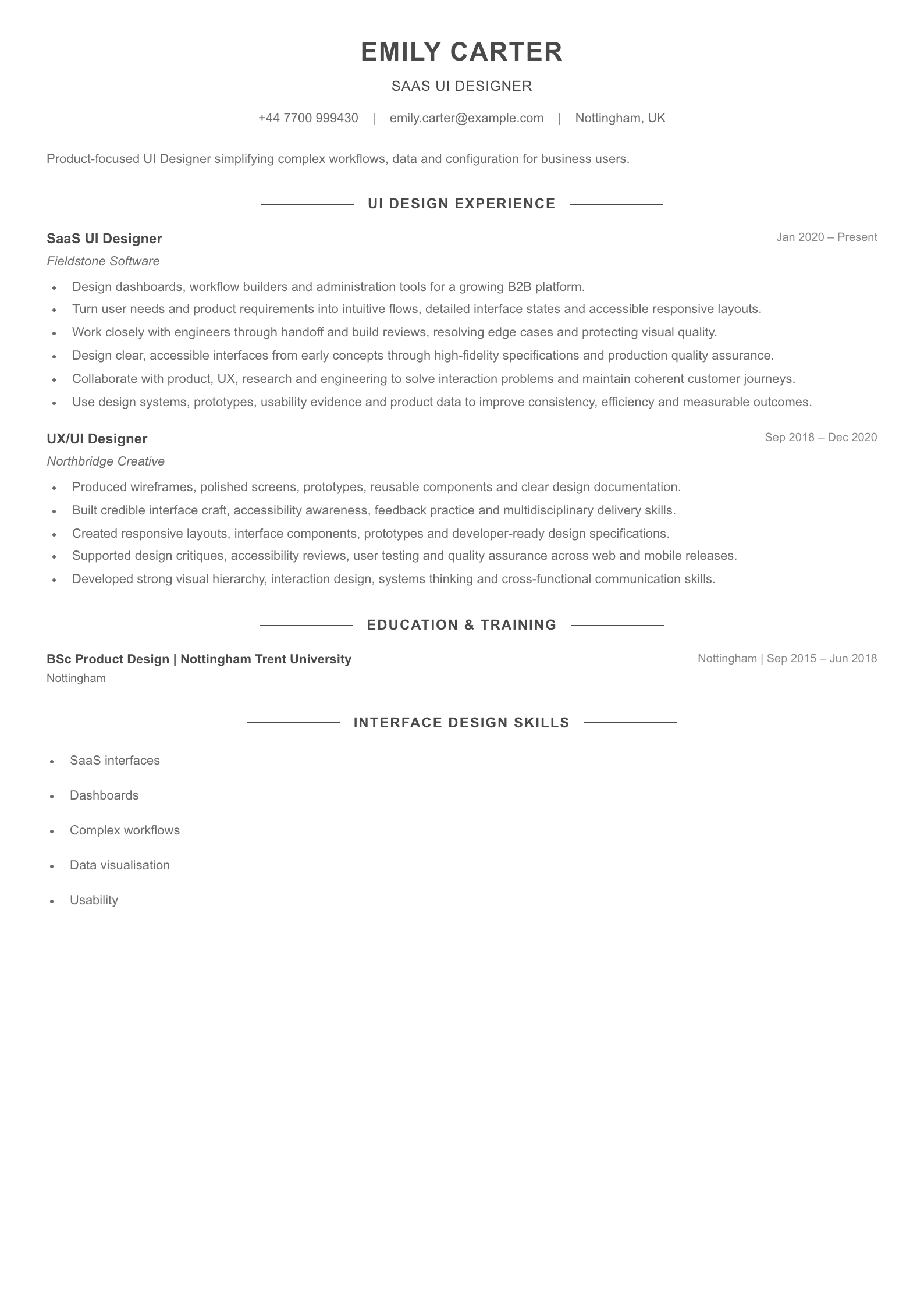 SaaS UI Designer CV template