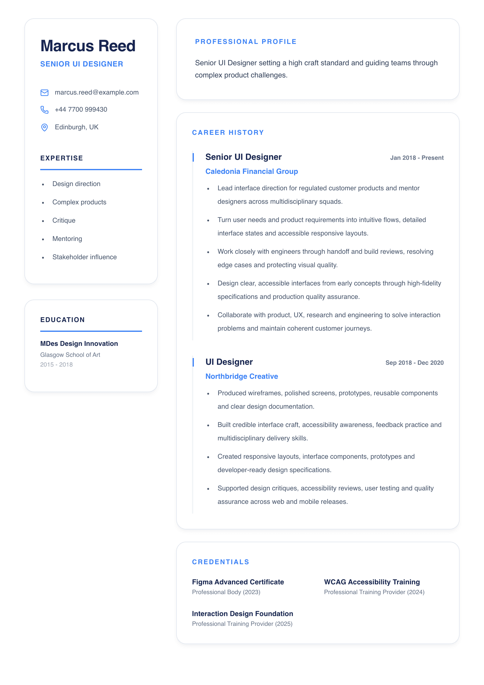 Senior UI Designer CV template