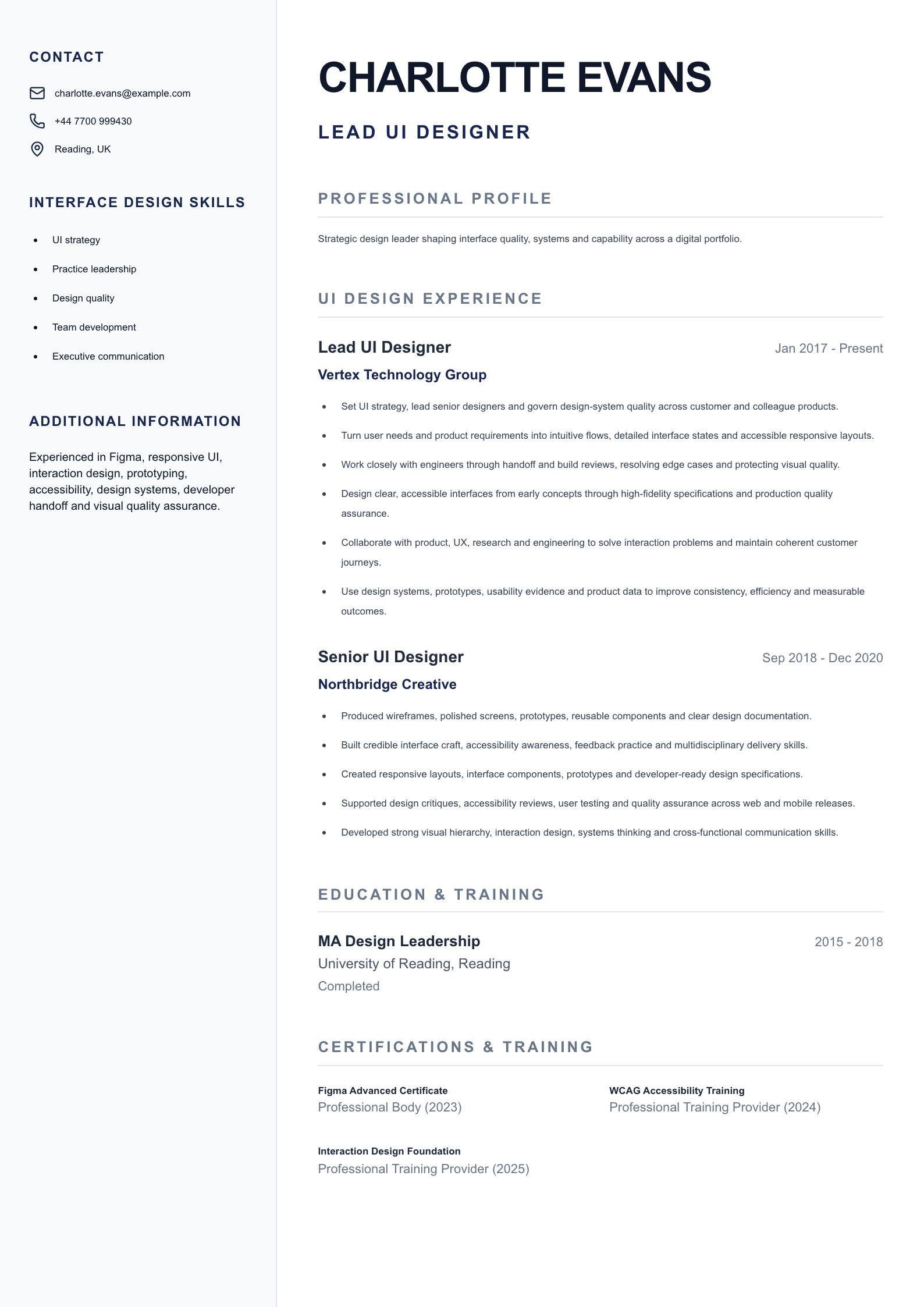 Lead UI Designer CV template
