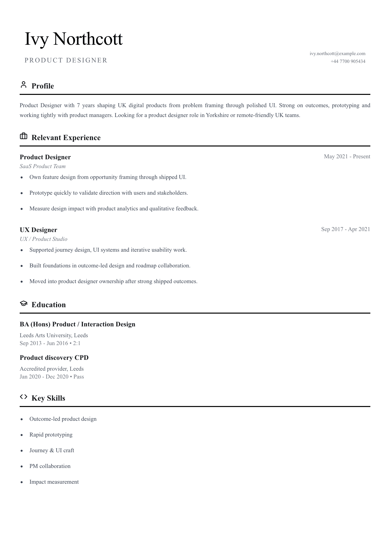 Product designer CV template