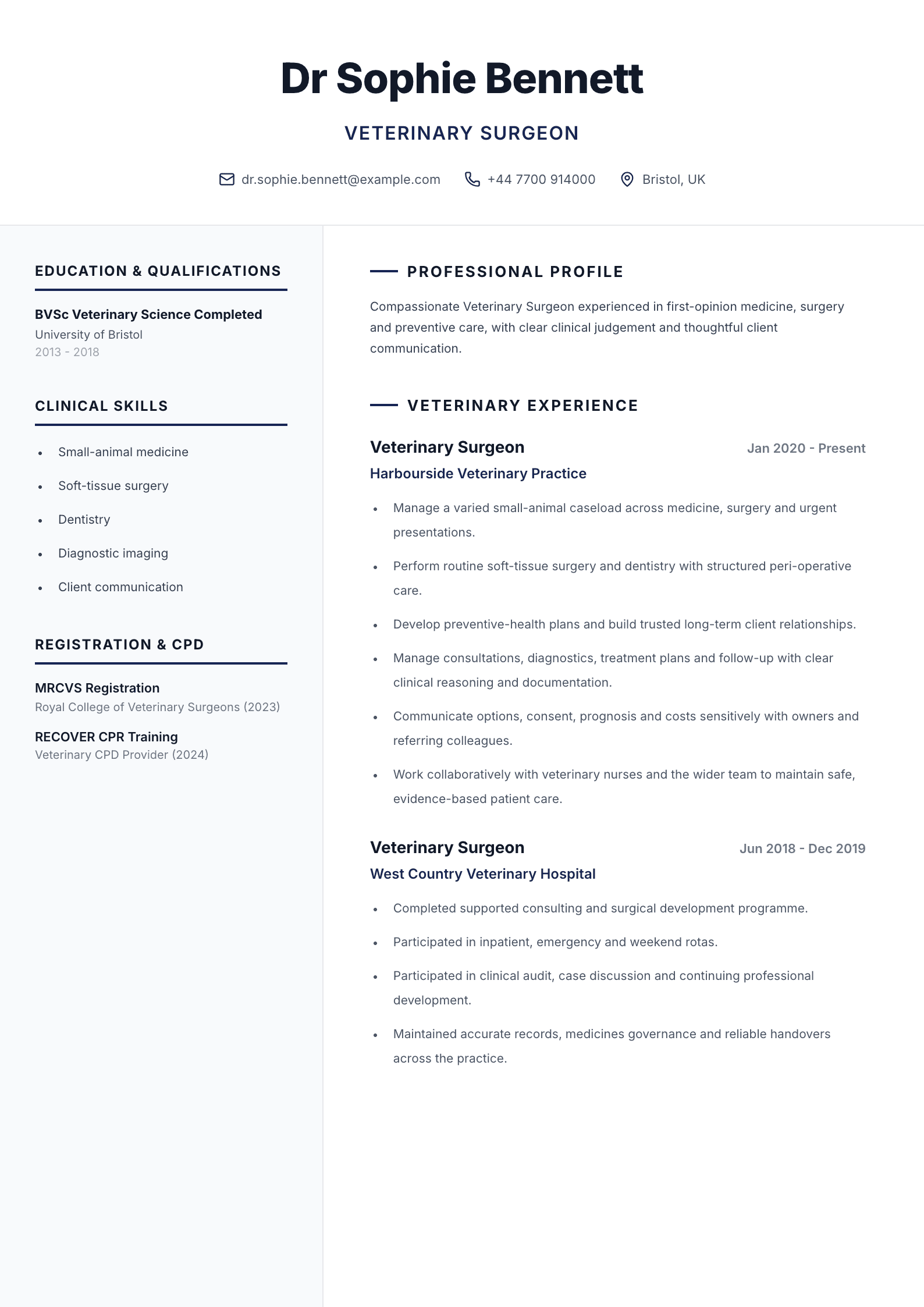 Veterinary surgeon CV
