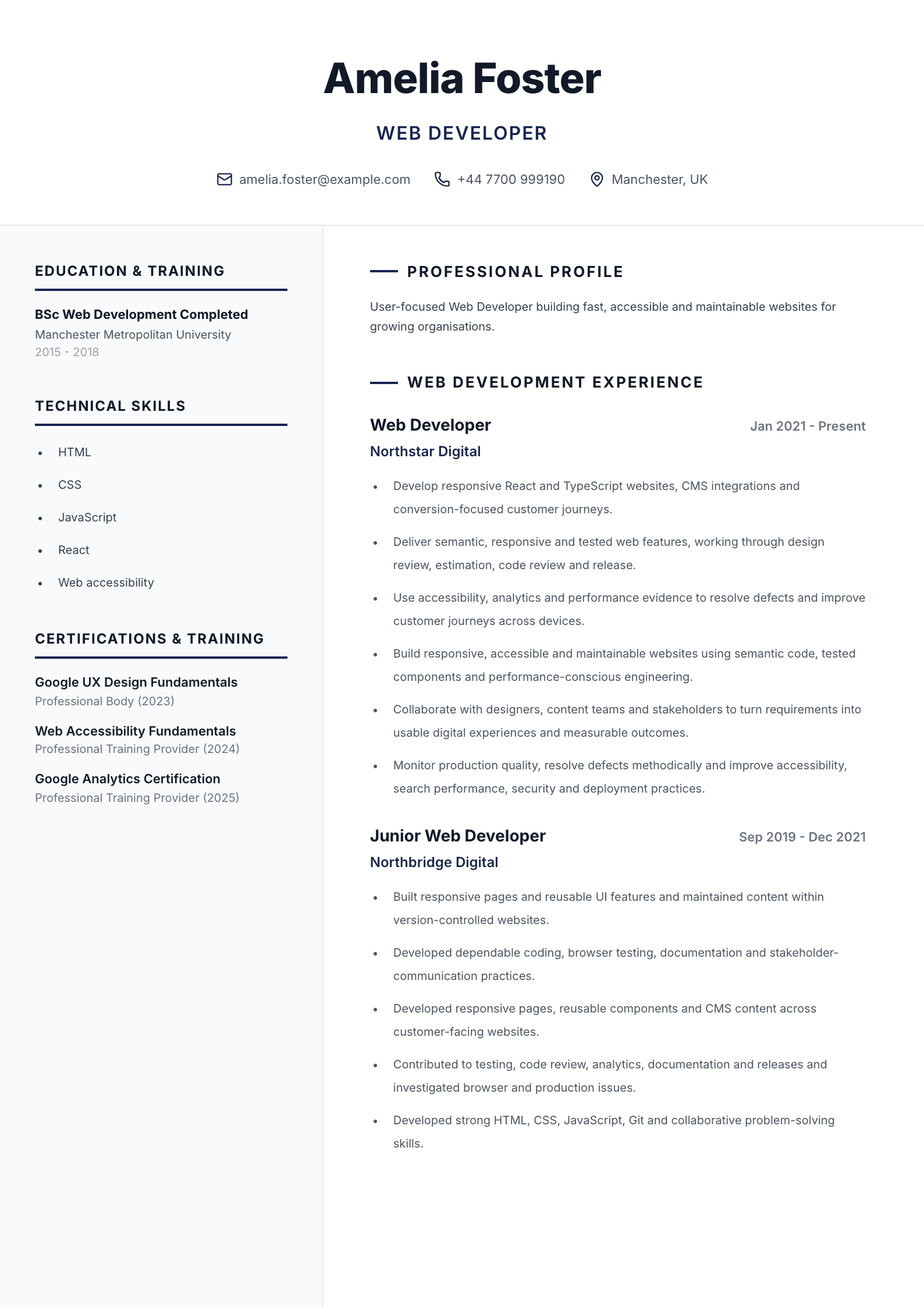 Web developer CV