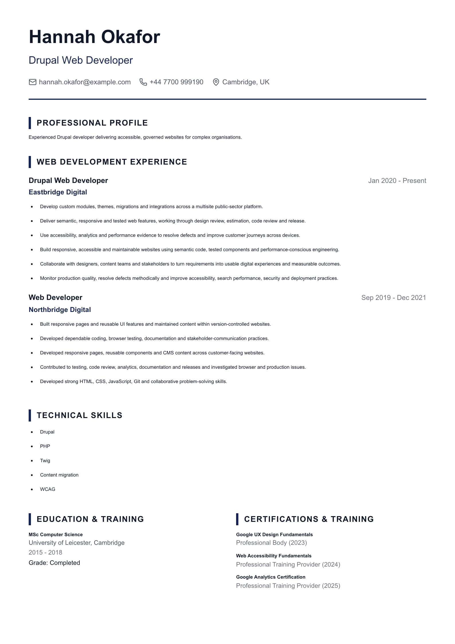 Drupal Web Developer CV template