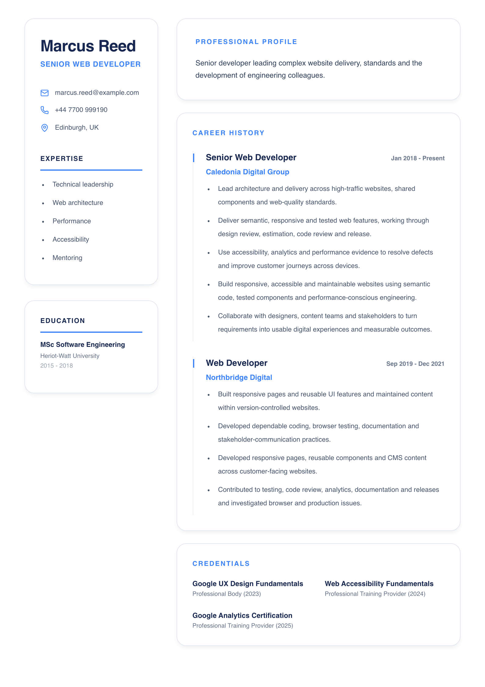 Senior Web Developer CV template
