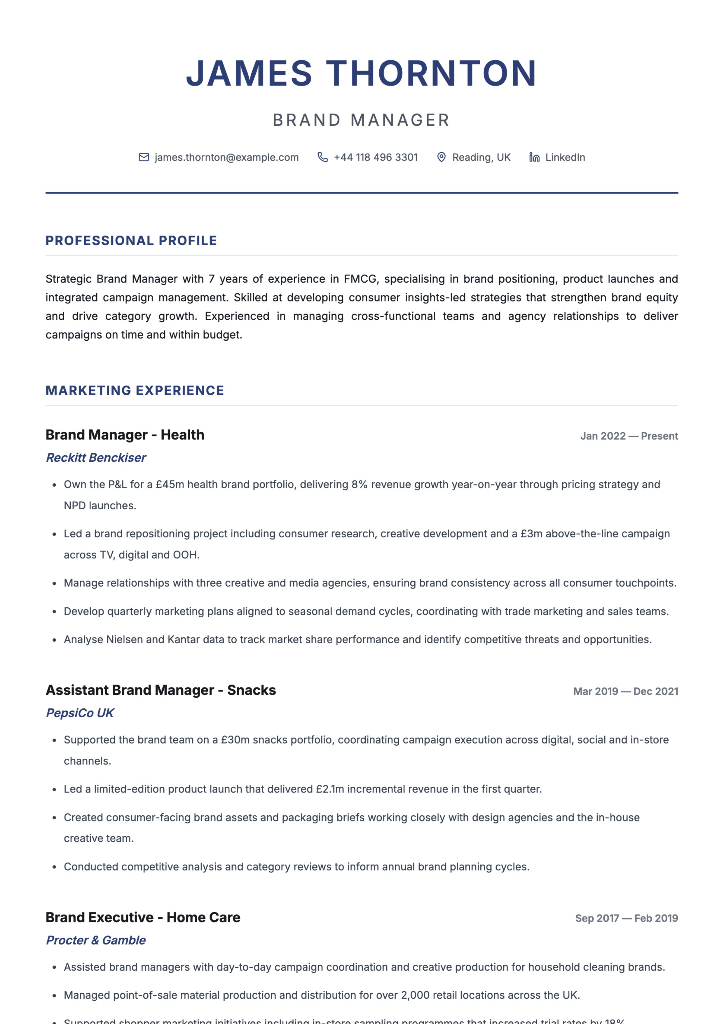 Brand manager CV template