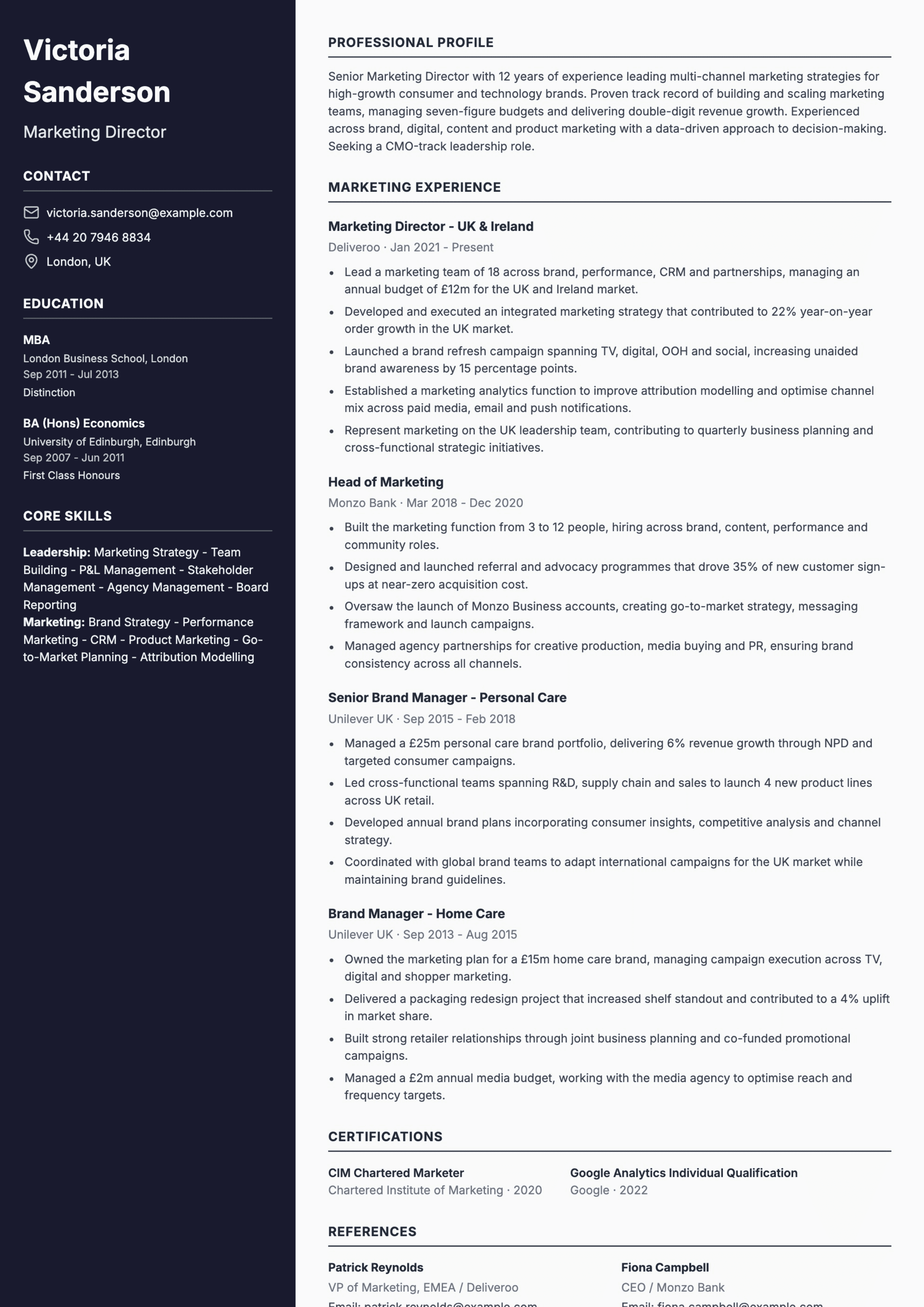 marketing director cv template