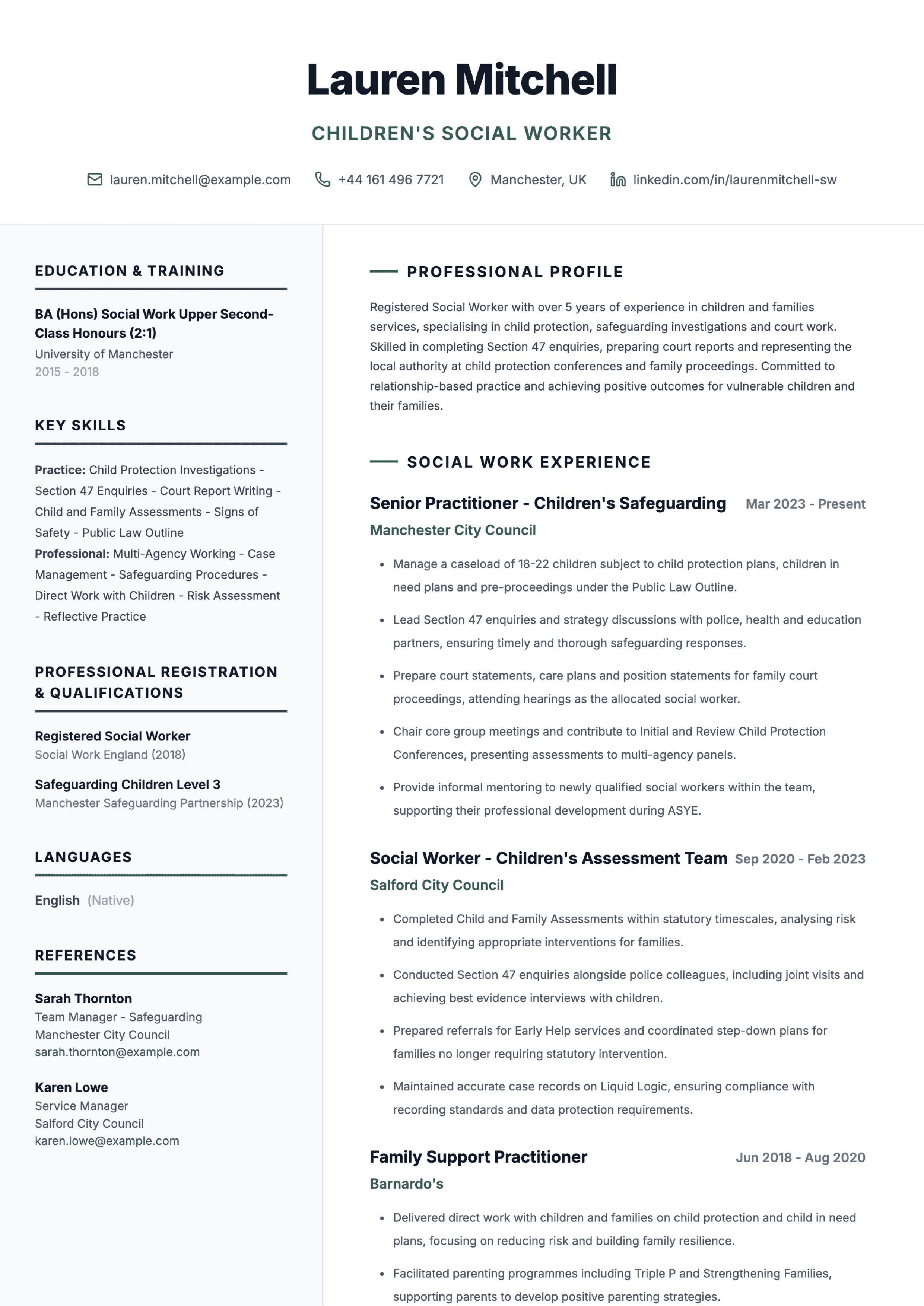 Childrens social worker CV template