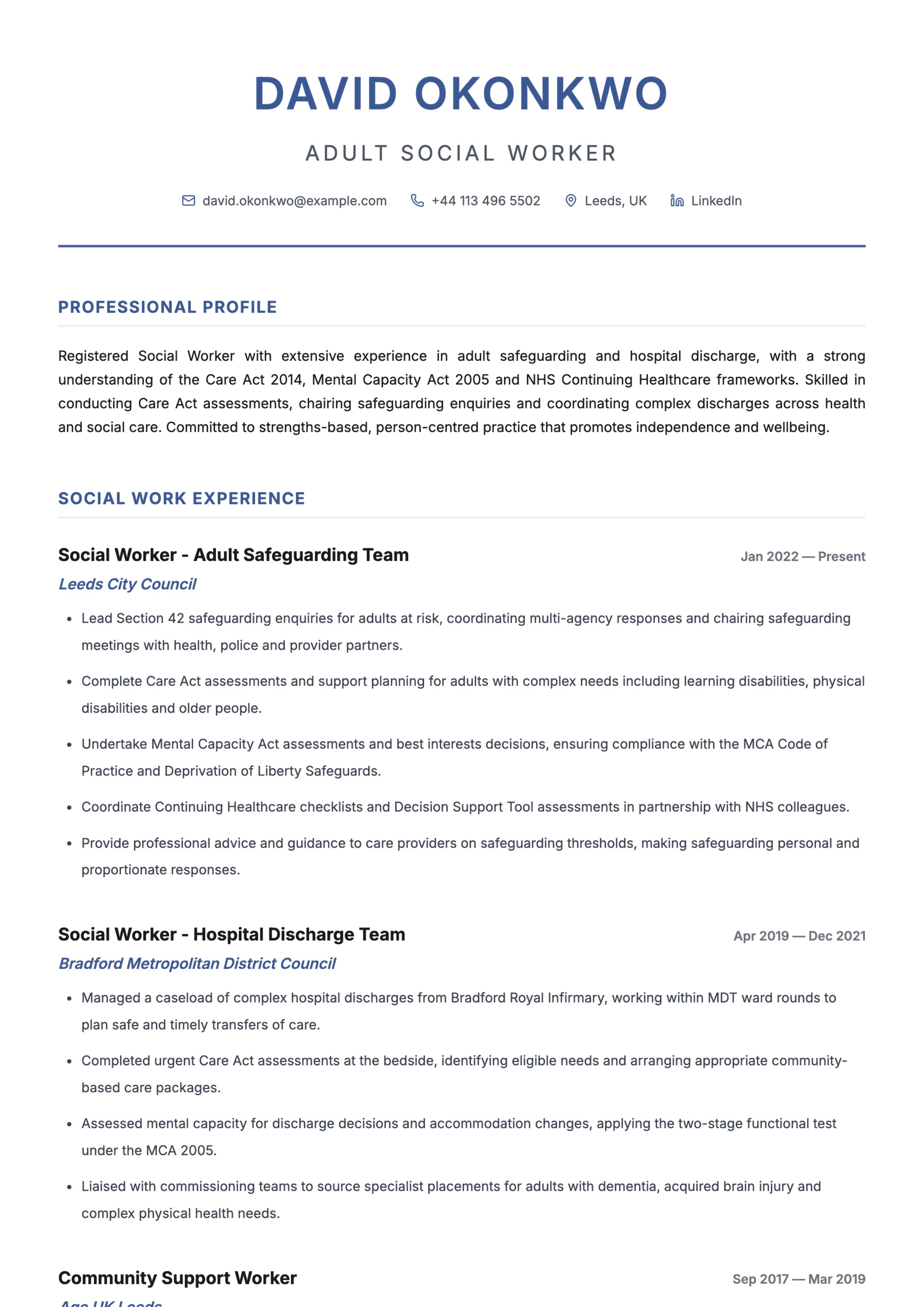 Adult social worker CV template