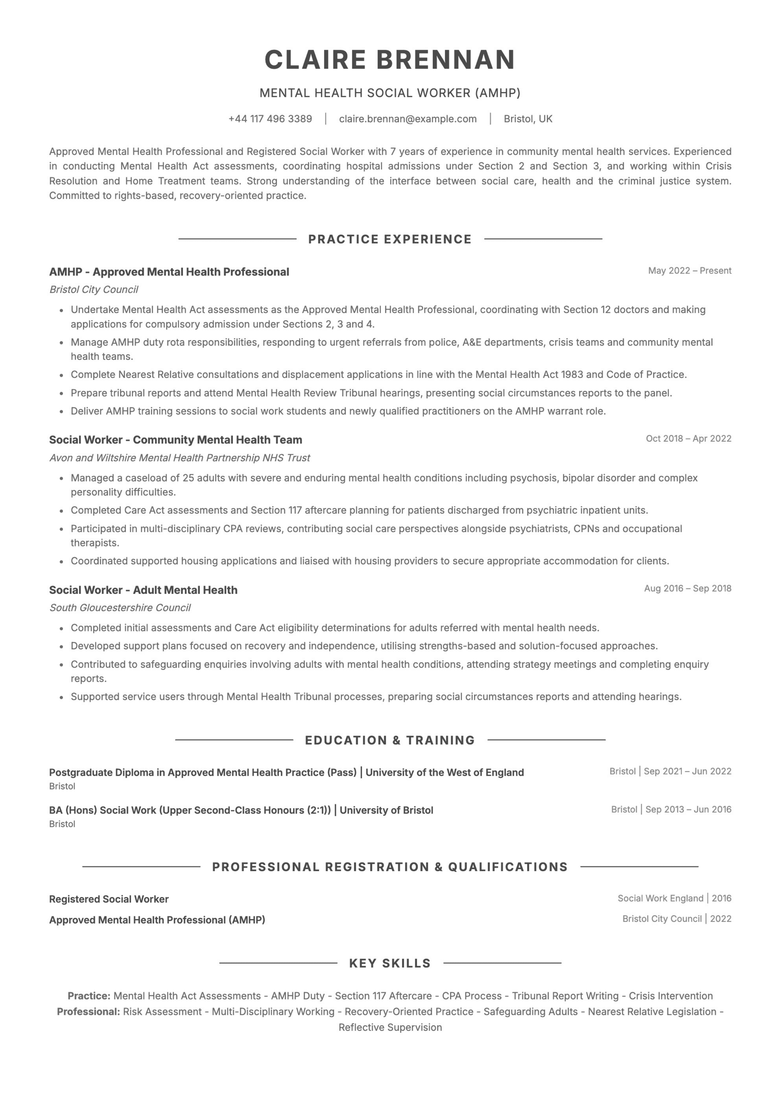 Mental health social worker AMHP CV template