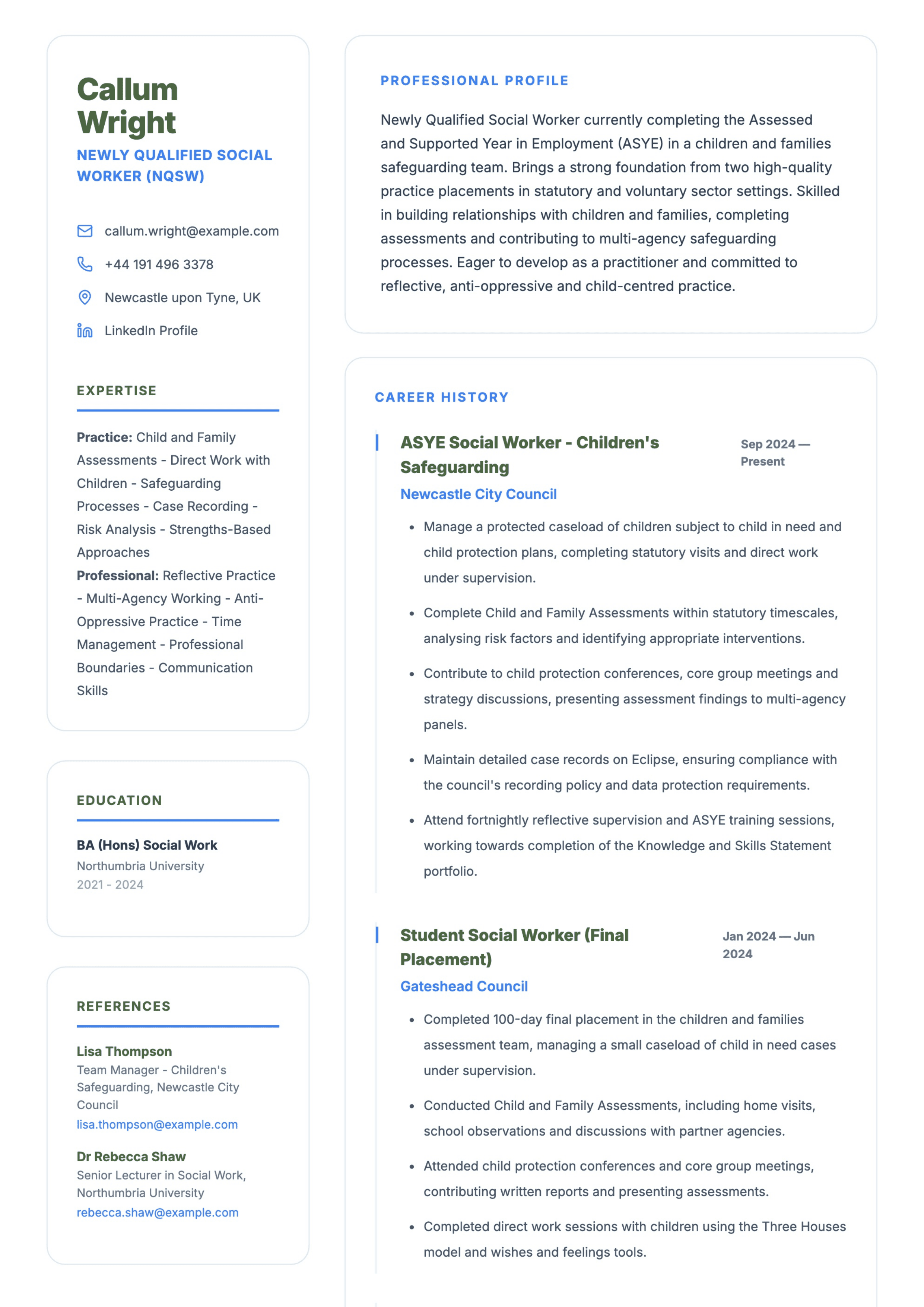 newly qualified social worker nqsw cv template